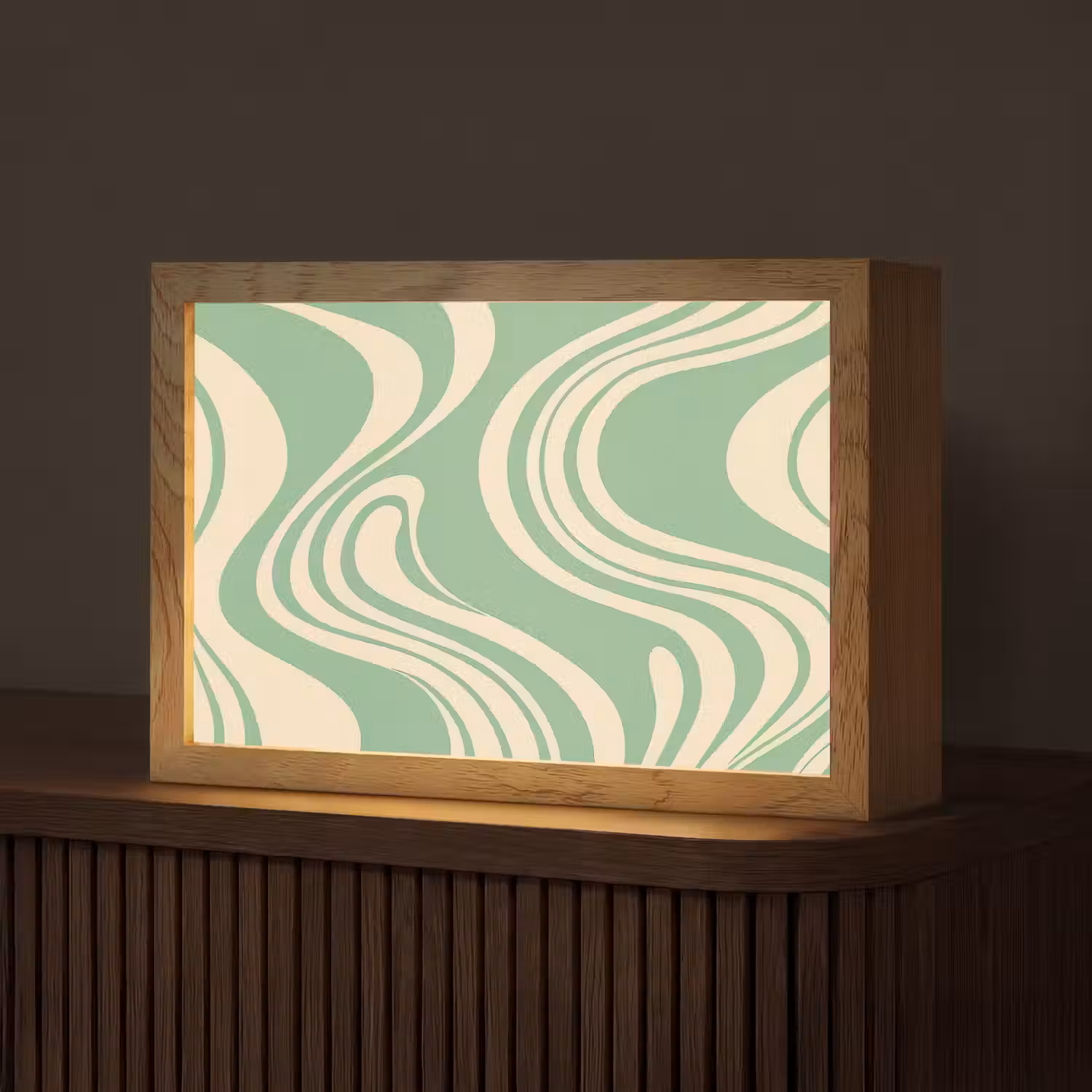 Golvende lijnen - Mintgroen - Dansende vormen Light Box met kabel (Tafellamp) klein -z3d_website