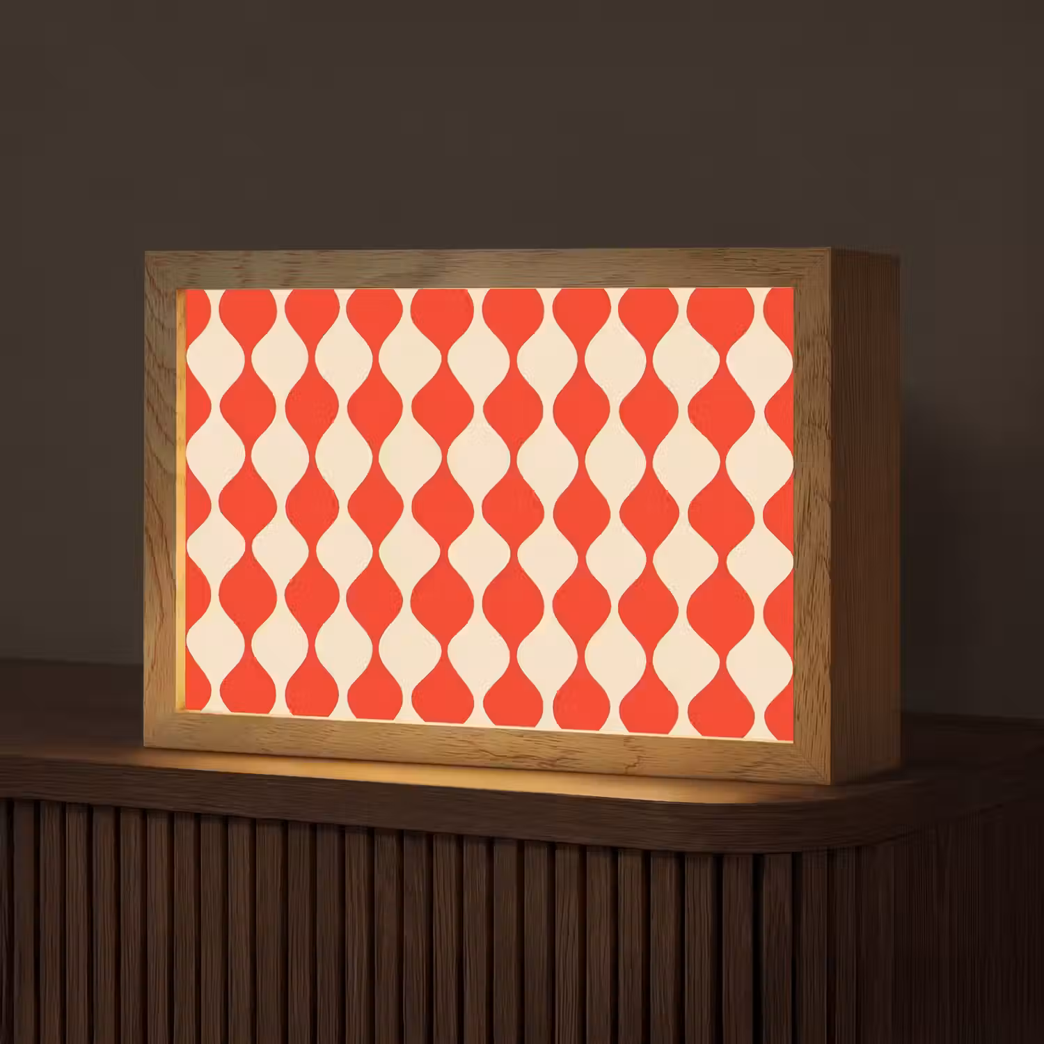 Golvend patroon - Retro - Rood - Beige Light Box met kabel (Tafellamp) klein 924 -z3d_website