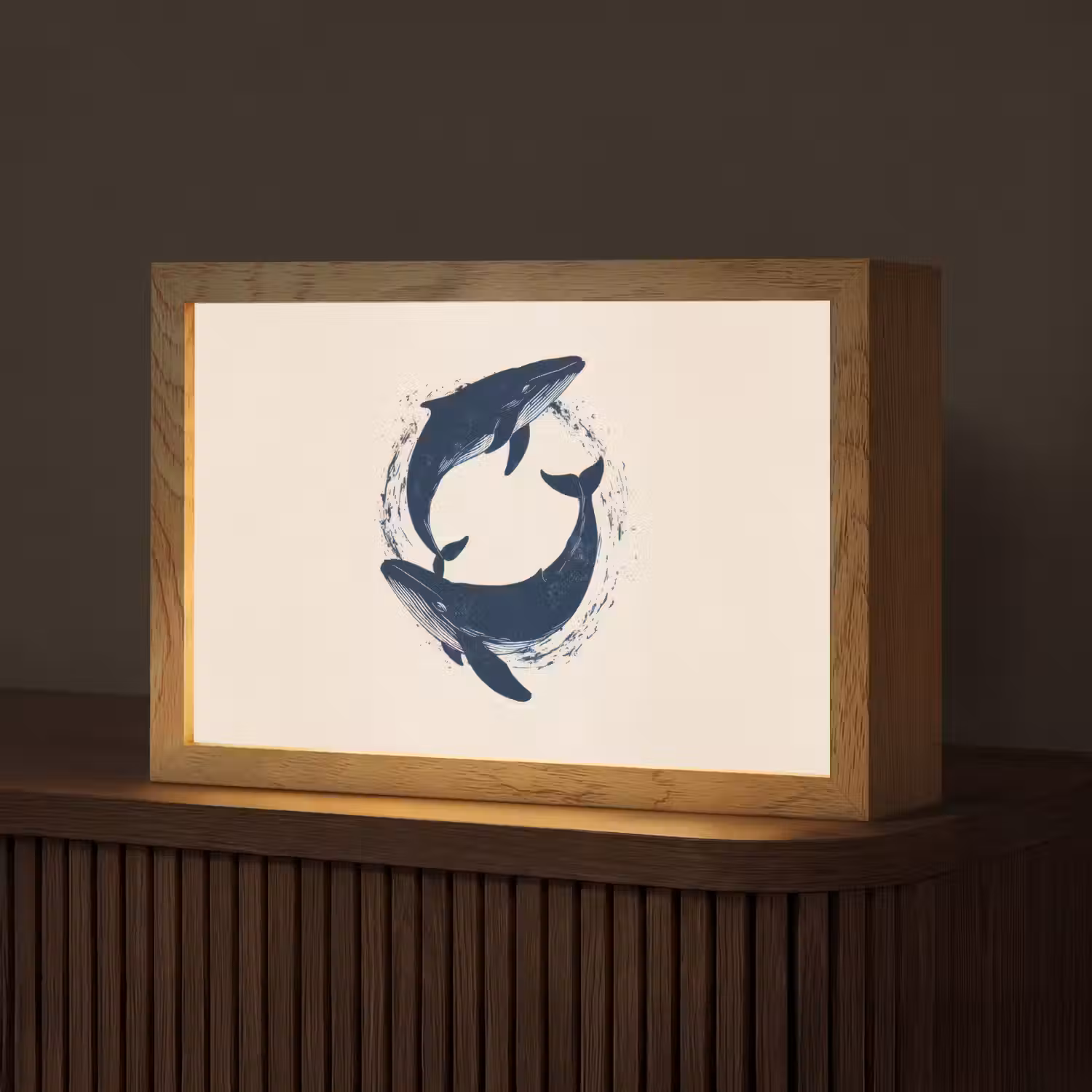 Walvissen - Spetters - Cirkel - Donkerblauw Light Box met kabel (Tafellamp) klein -z3d_website