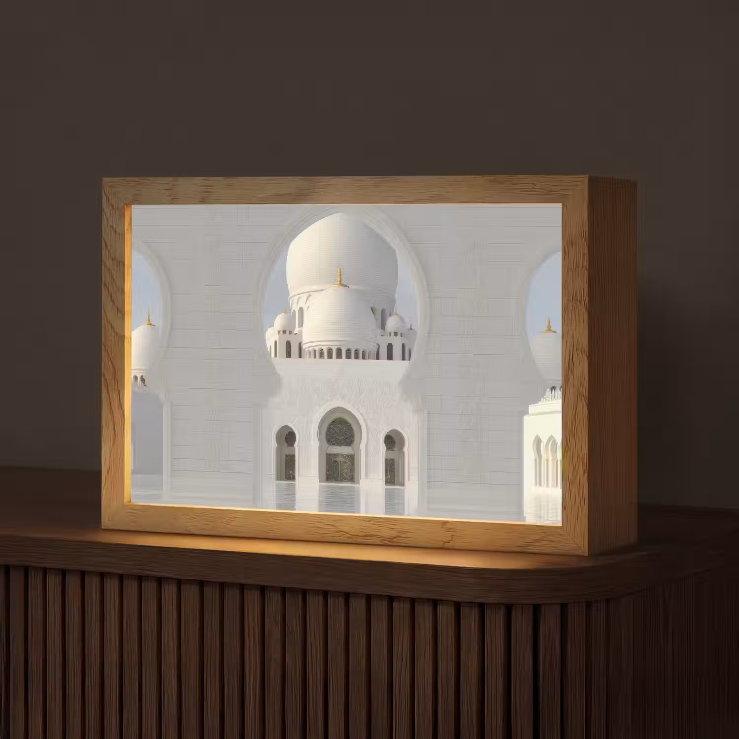 Witte koepel - Gouden Details - Moskee Light Box met kabel (Tafellamp) klein -z3d_website