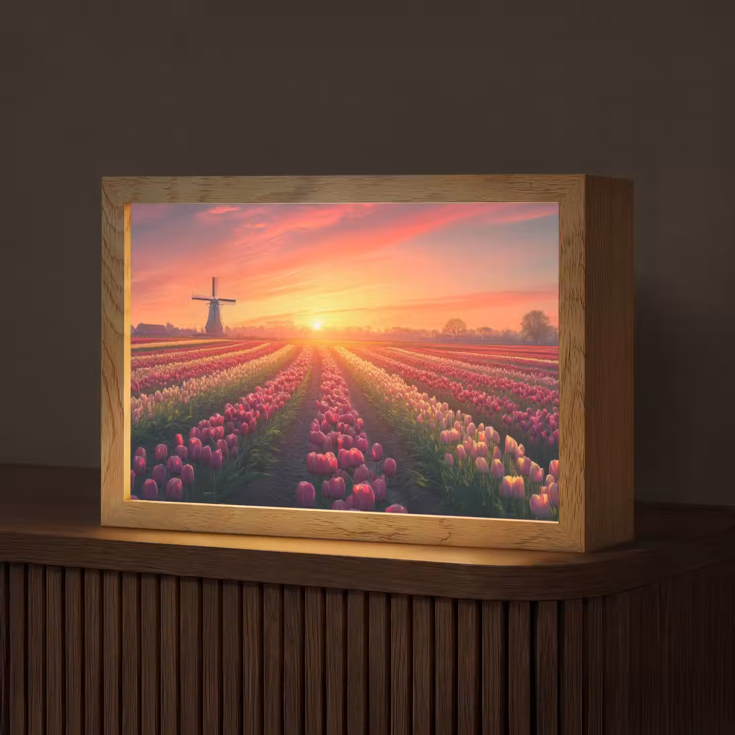 Windmolen - Zonsondergang - Landschap Light Box met kabel (Tafellamp) klein -z3d_website