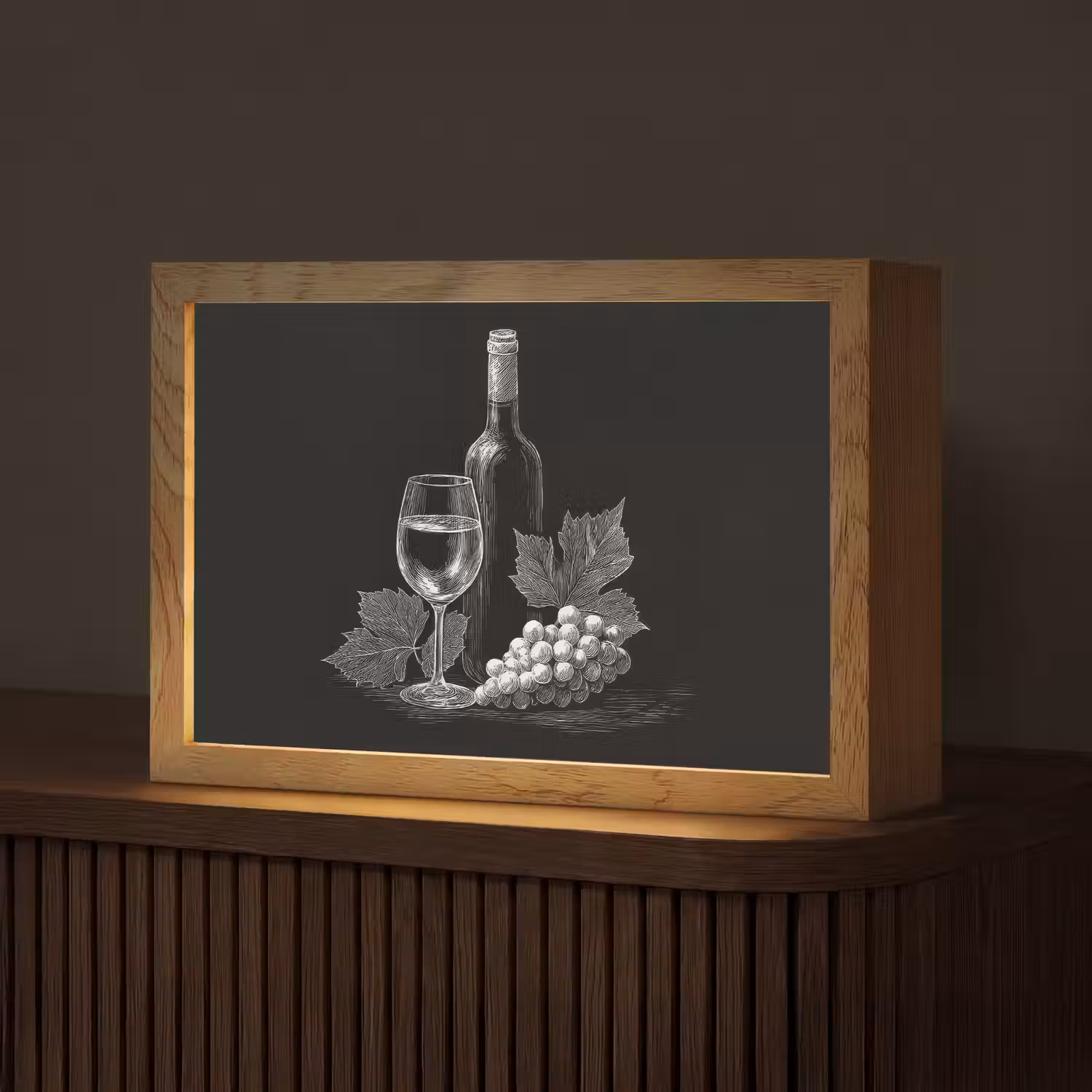 Wijnfles - Glas - Druiven - Bladeren Light Box met kabel (Tafellamp) klein -z3d_website