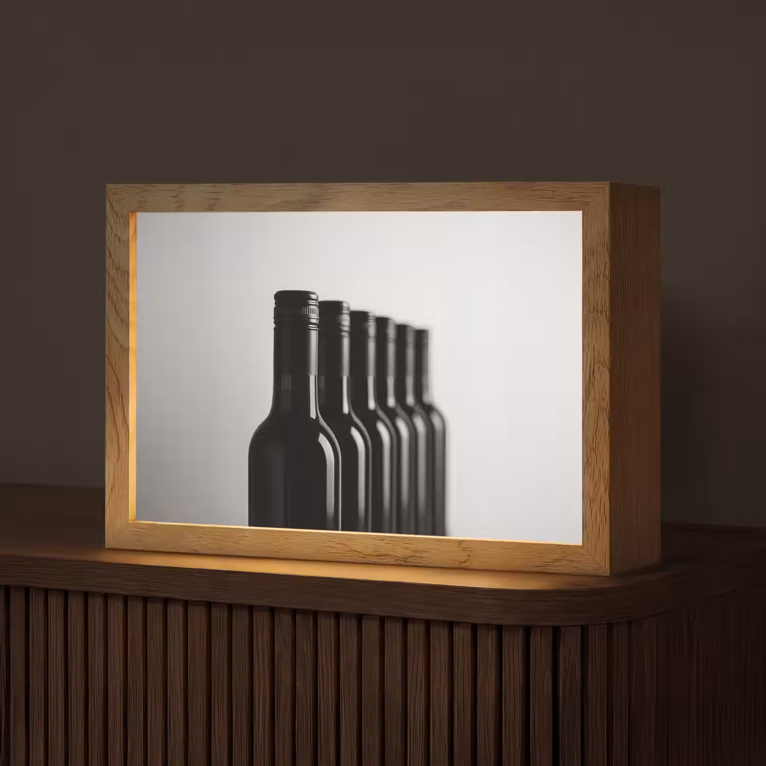 Wijnflessen - Zwart - Minimalistisch Light Box met kabel (Tafellamp) klein -z3d_website