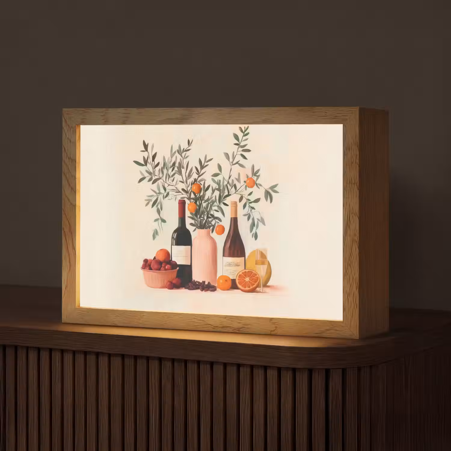 Wijnflessen - Takken - Sinaasappels Light Box met kabel (Tafellamp) klein -z3d_website