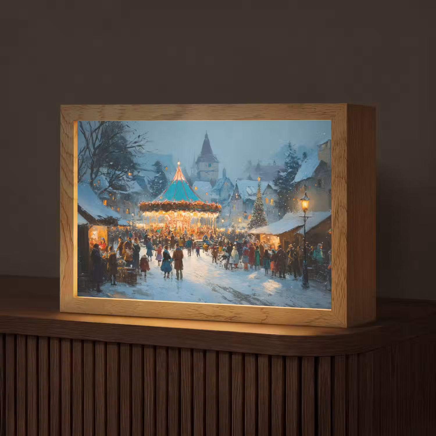 Winterkermis - Dorp - Kleurrijk Light Box met kabel (Tafellamp) klein -z3d_website