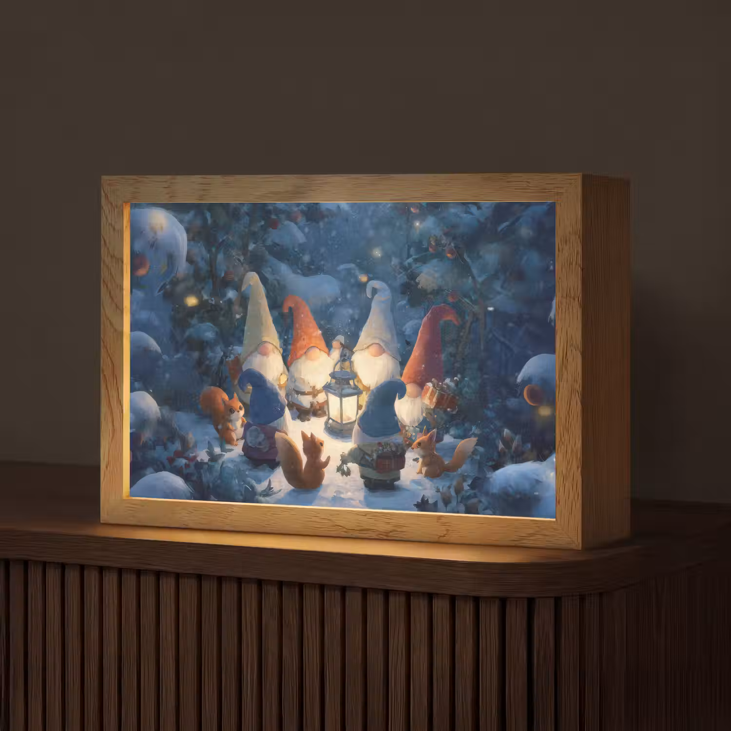 Winter - Gnooms - Eekhoorns - Meerkleurig Light Box met kabel (Tafellamp) klein -z3d_website