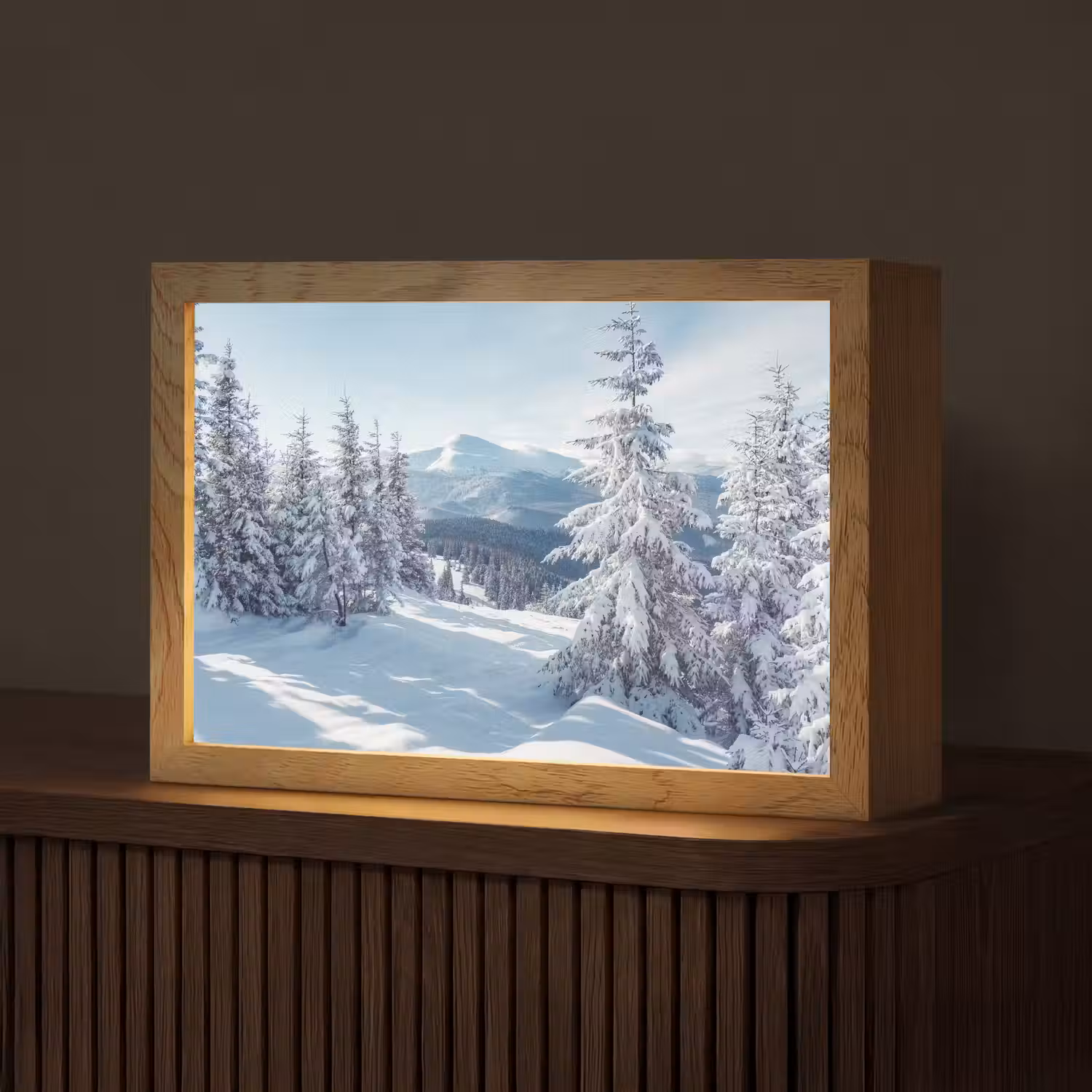 Winterlandschap - Natuur - Berg - Bomen - Sneeuw Light Box met kabel (Tafellamp) klein -z3d_website