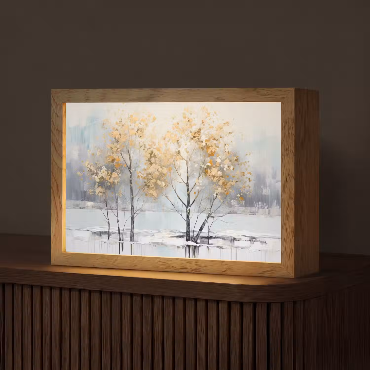 Winter - Bomen - Natuur - Acryl - Kunst Light Box met kabel (Tafellamp) klein -z3d_website