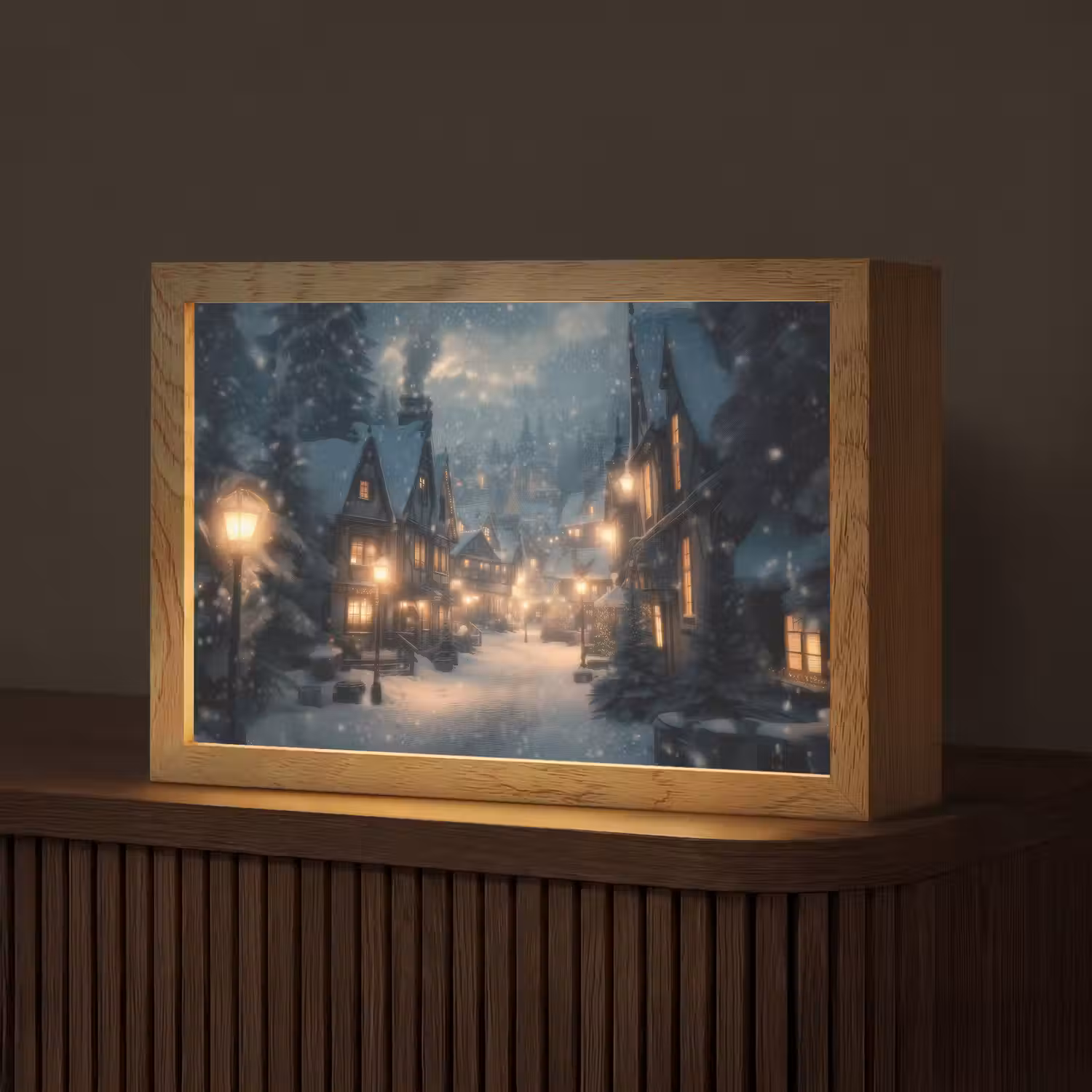 Winterdorp - Sneeuw - Donker Light Box met kabel (Tafellamp) klein -z3d_website