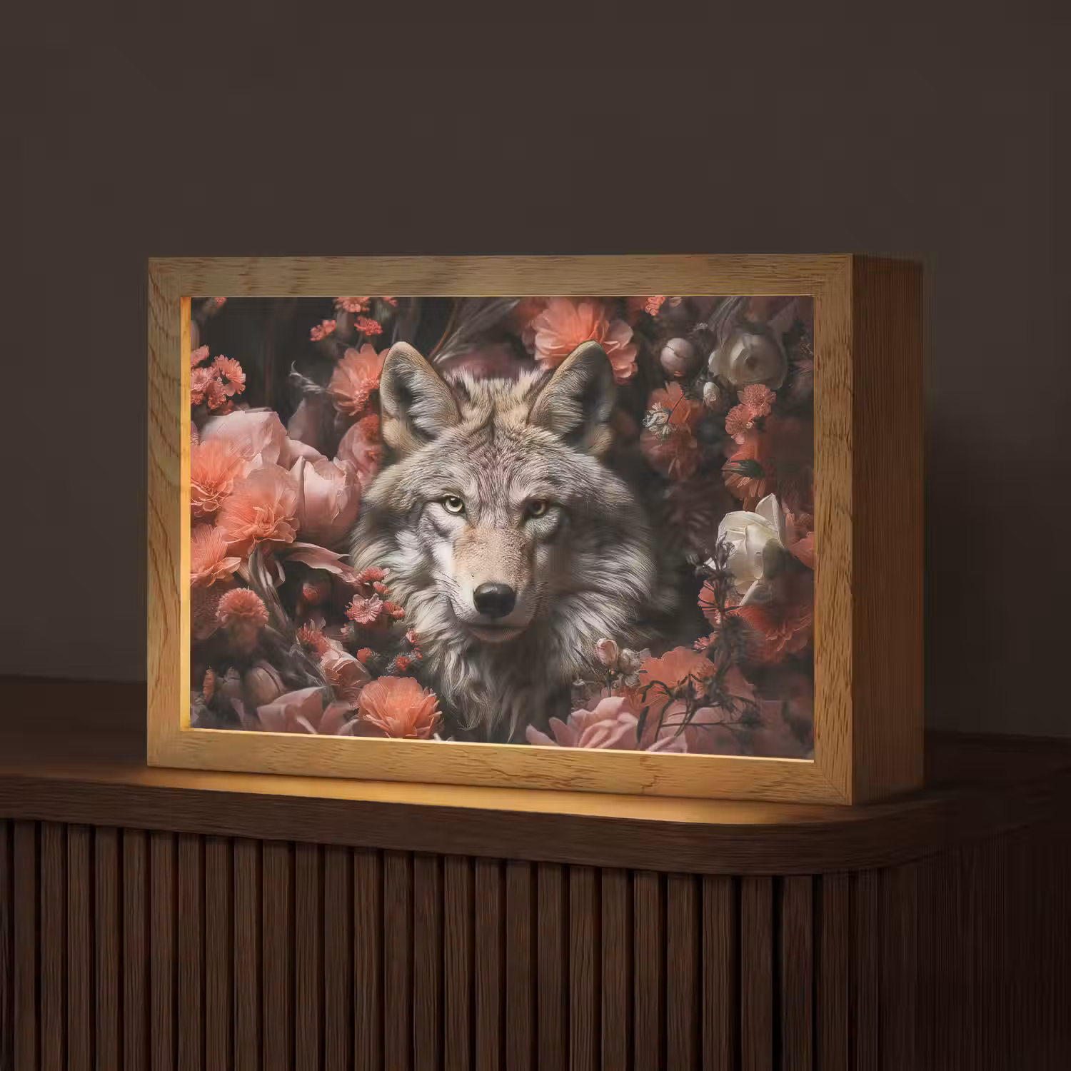 Wolf - Dier - Bloemen - Botanisch - Natuur - Fantasie Light Box met kabel (Tafellamp) klein -z3d_website