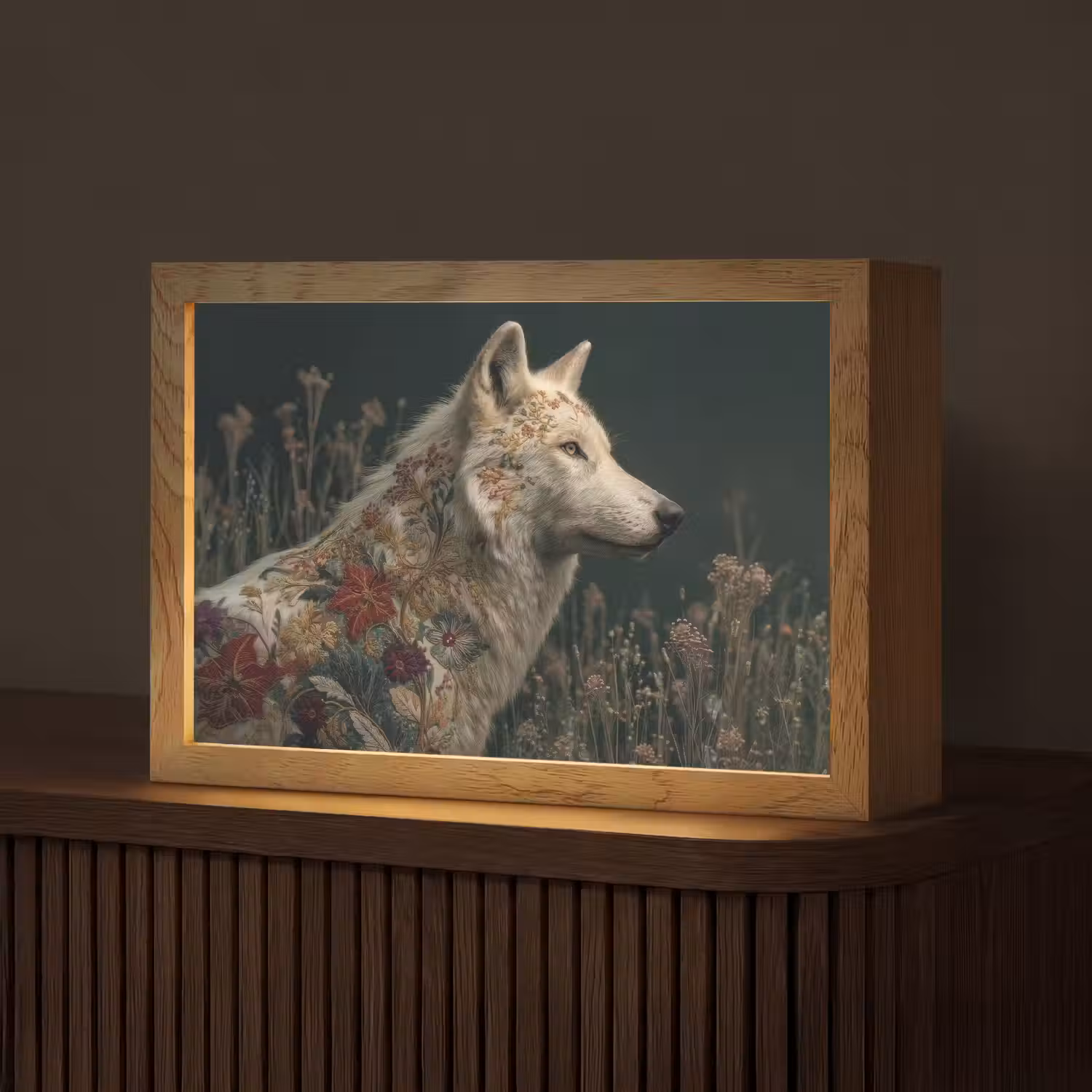 Wolf - Bloemen - Natuur Light Box met kabel (Tafellamp) klein -z3d_website