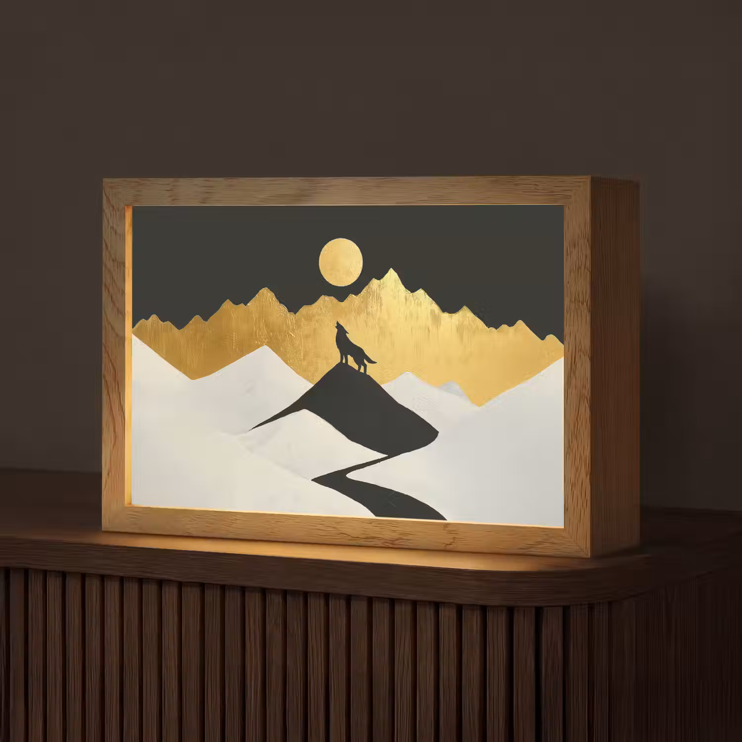 Wolf - Bergen - Maan - Zwart Light Box met kabel (Tafellamp) klein -z3d_website