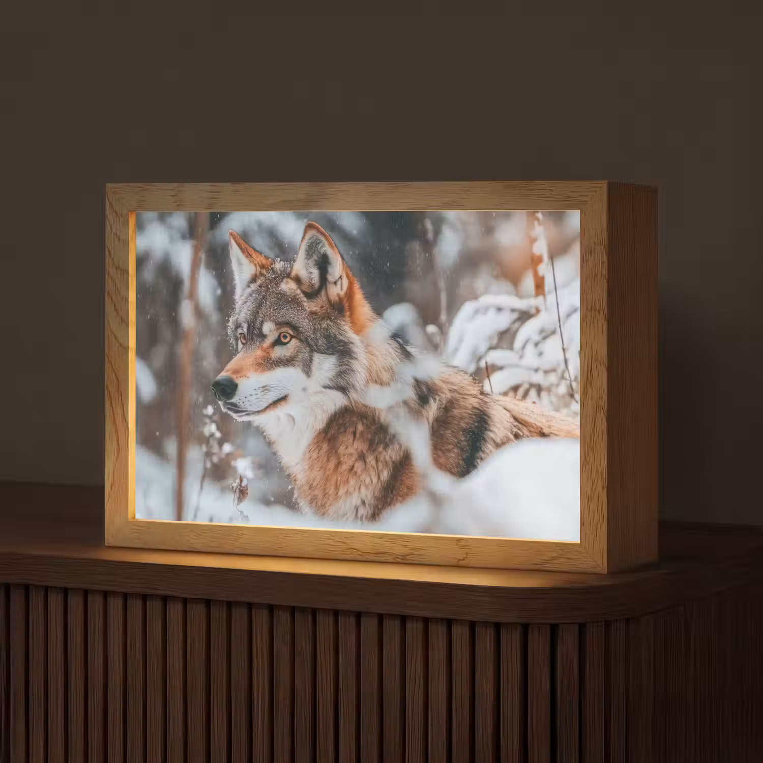 Wolf - Sneeuw - Winter - Dieren - Natuur - Sneeuw Light Box met kabel (Tafellamp) klein -z3d_website