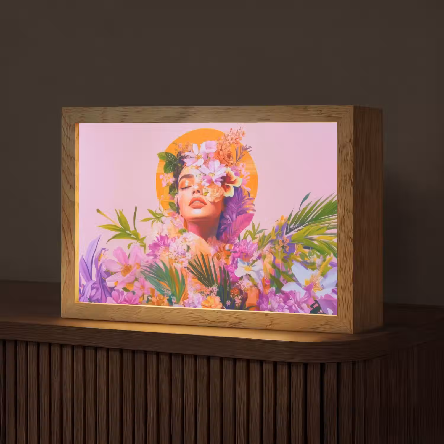 Vrouw - Abstract - Cirkel - Bloemen Light Box met kabel (Tafellamp) klein -z3d_website