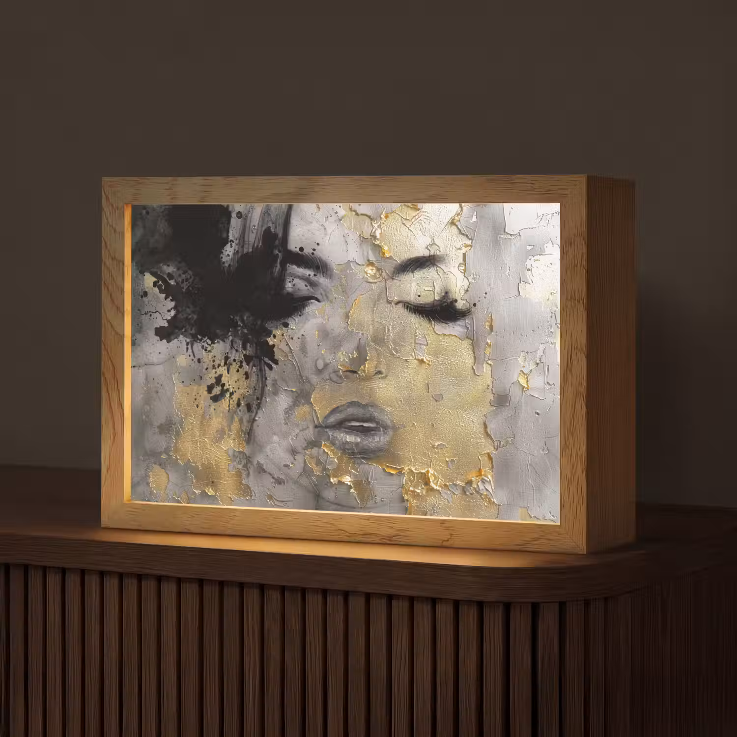 Vrouw - Kunst - Goud - Zwart Light Box met kabel (Tafellamp) klein -z3d_website