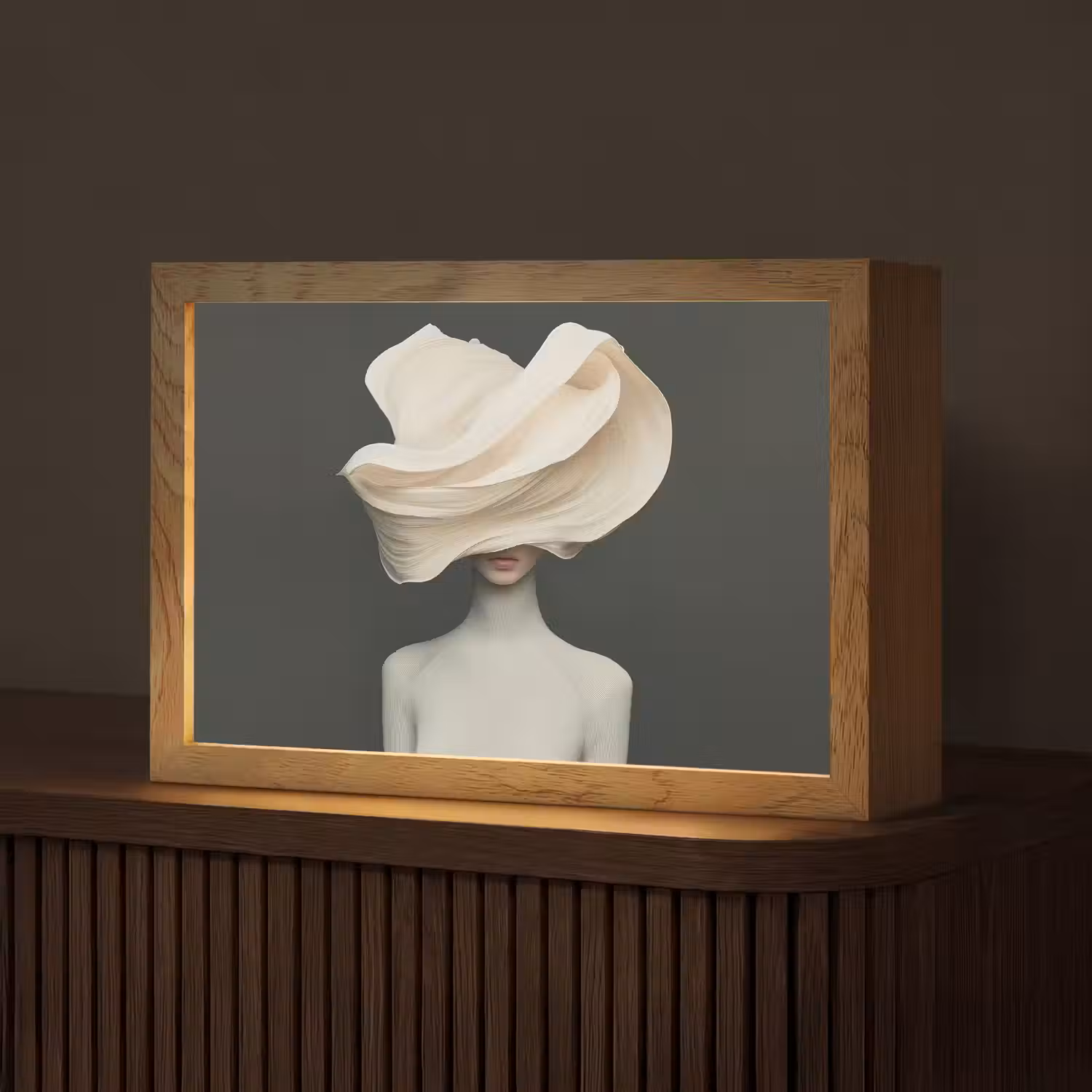 Vrouw - Beige - hoed Light Box met kabel (Tafellamp) klein -z3d_website