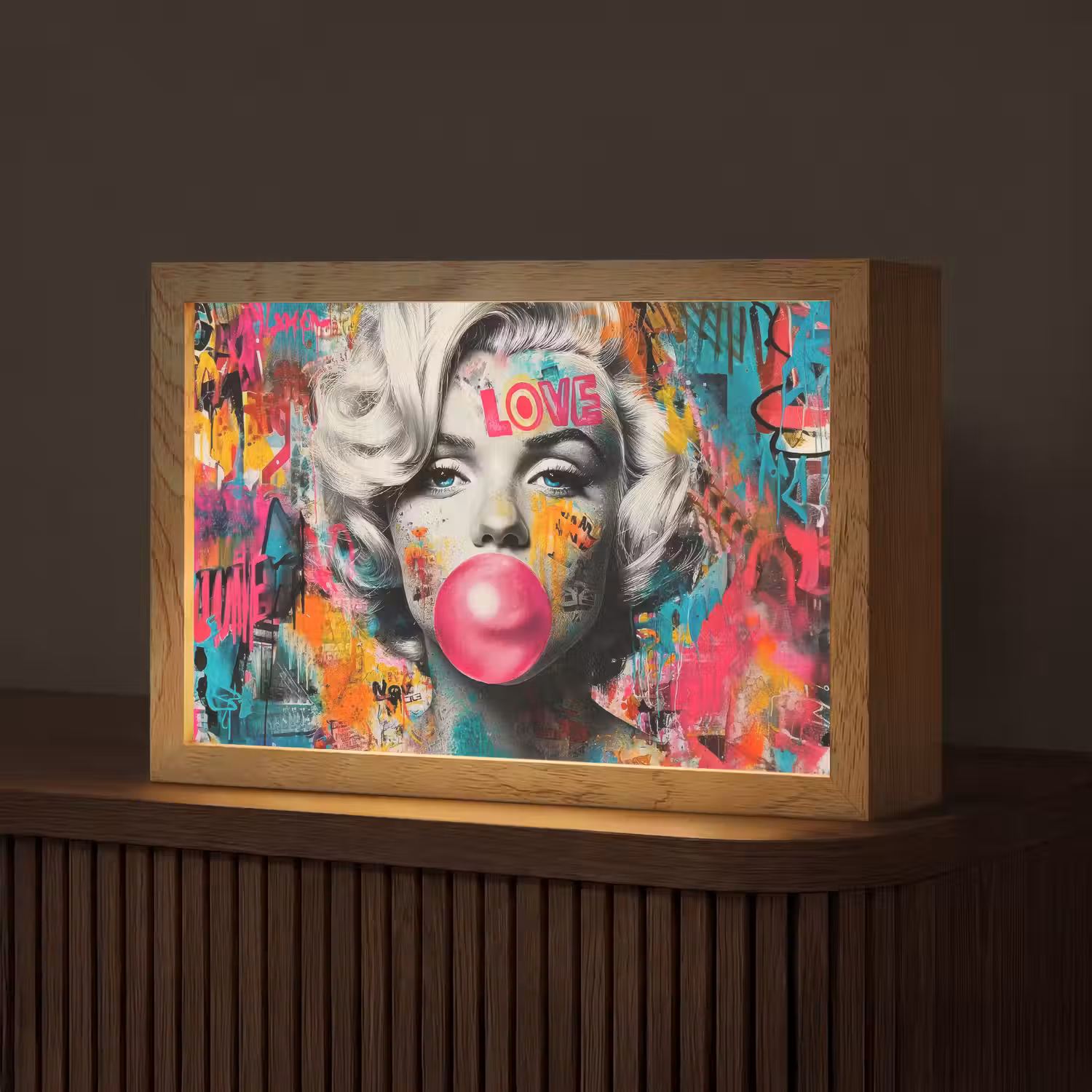 Vrouw - Kauwgom - Graffiti - Neonkleuren Light Box met kabel (Tafellamp) klein -z3d_website