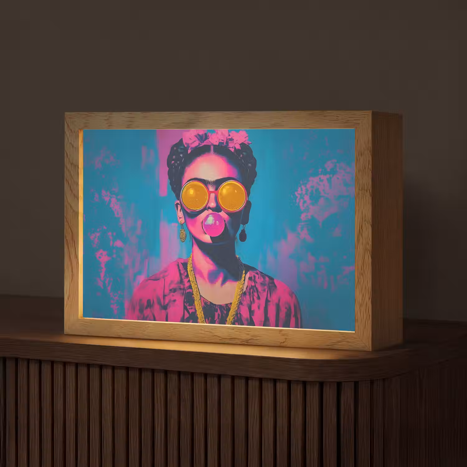 Vrouw - Kauwgom - Zonnebril - Oranje Light Box met kabel (Tafellamp) klein -z3d_website