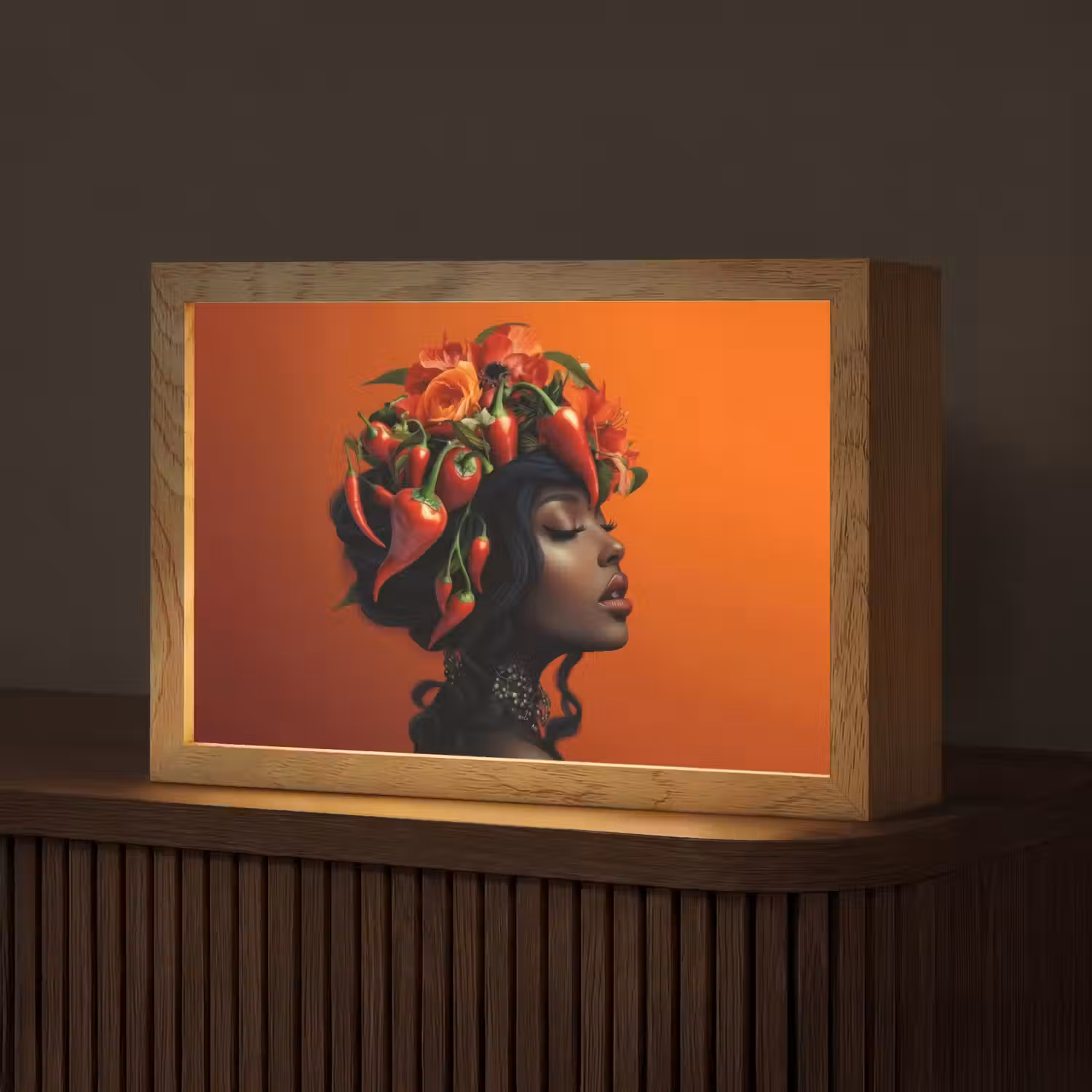 Vrouw - Chilipepers - Pepers - Bloemen Light Box met kabel (Tafellamp) klein -z3d_website
