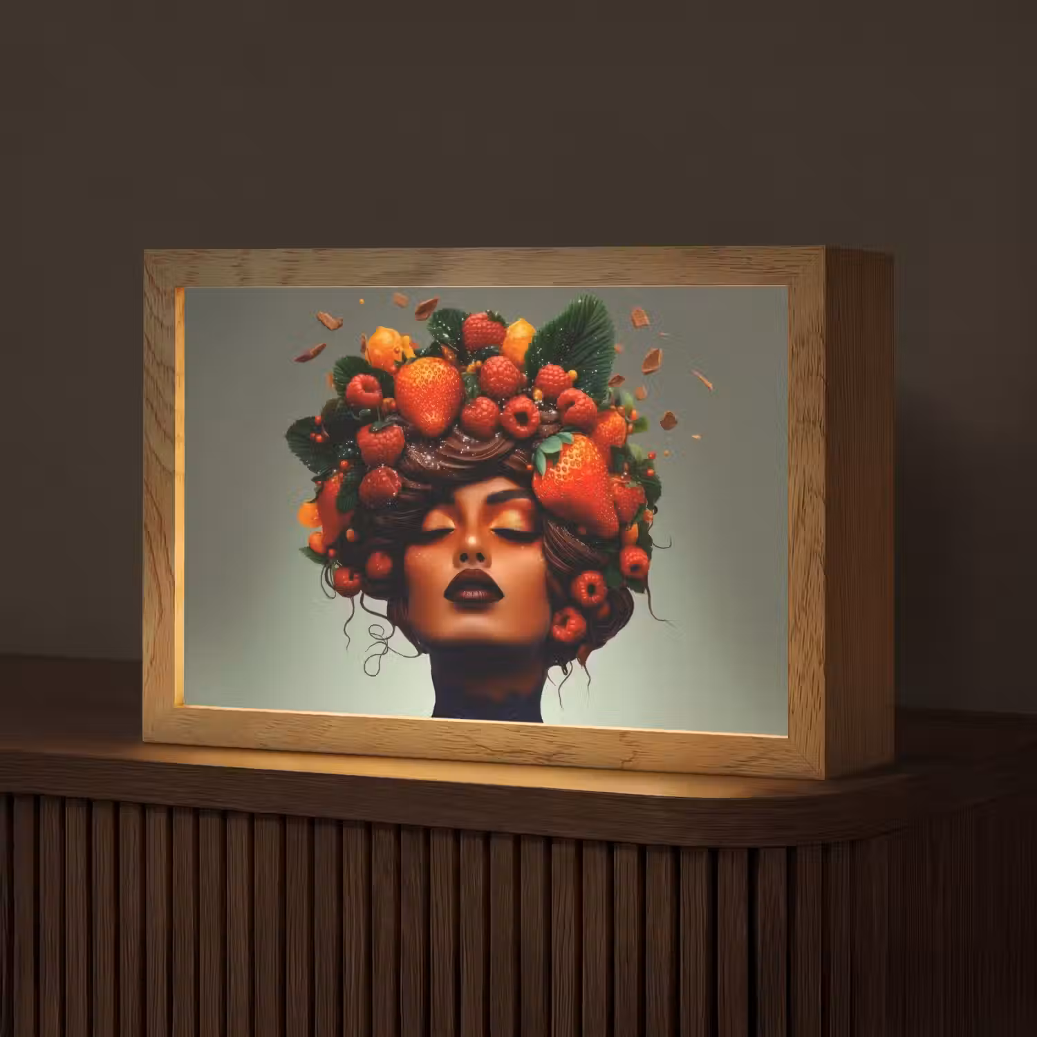 Vrouw - Chocolade - Frambozen - Aardbeien - Koekjes Light Box met kabel (Tafellamp) klein -z3d_website