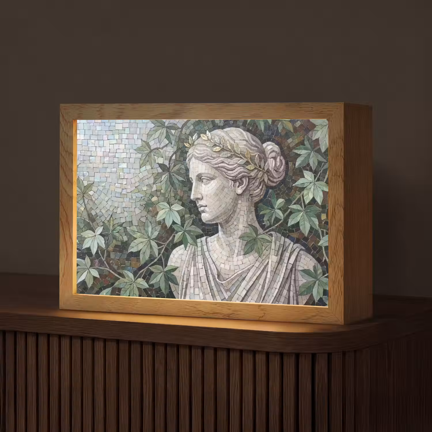 Vrouw - Klassiek - Mozaiëk - Natuur - Groen Light Box met kabel (Tafellamp) klein -z3d_website