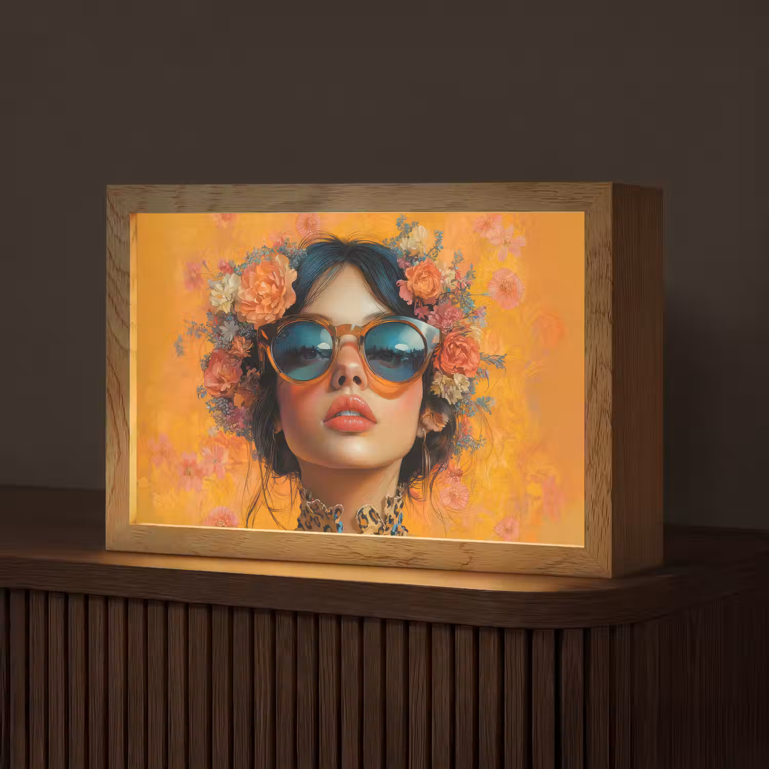 Vrouw - Bloemen - Aesthetic - Oranje Light Box met kabel (Tafellamp) klein -z3d_website