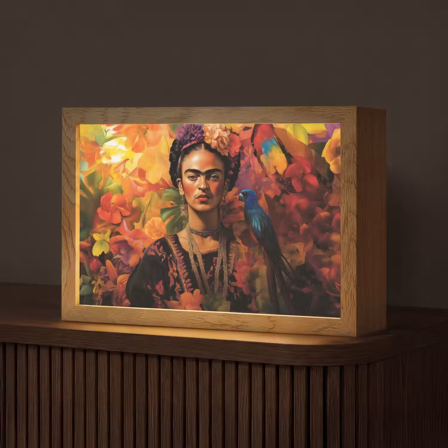 Vrouw - Bloemen - Papegaai - Schilderachtig Light Box met kabel (Tafellamp) klein -z3d_website