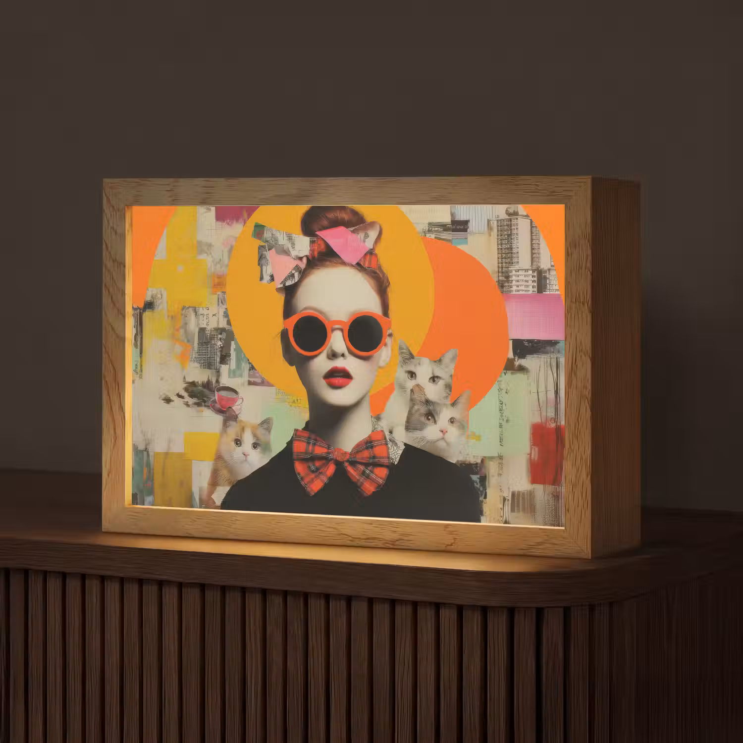 Vrouw - Bril - Strik - Retro Light Box met kabel (Tafellamp) klein -z3d_website