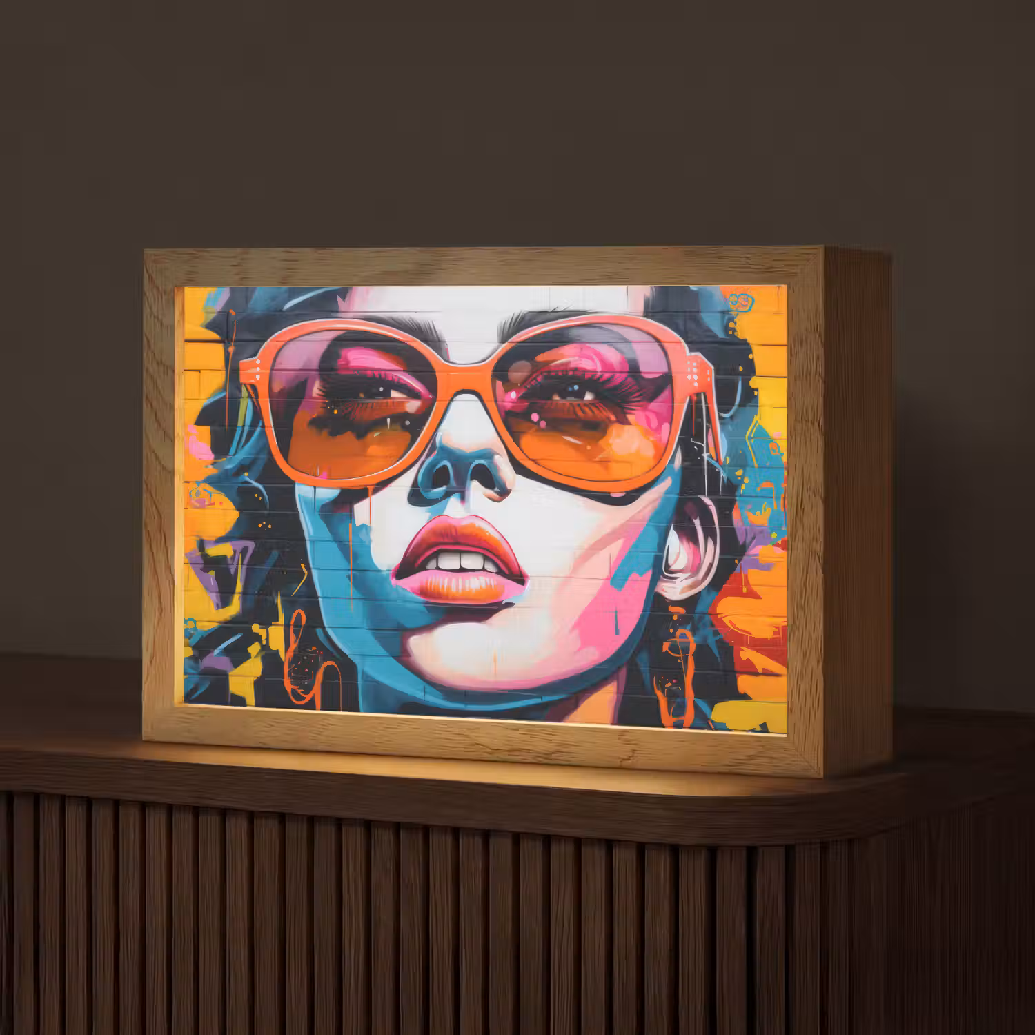 Vrouw - Bril - Kleuren - Graffiti Light Box met kabel (Tafellamp) klein -z3d_website