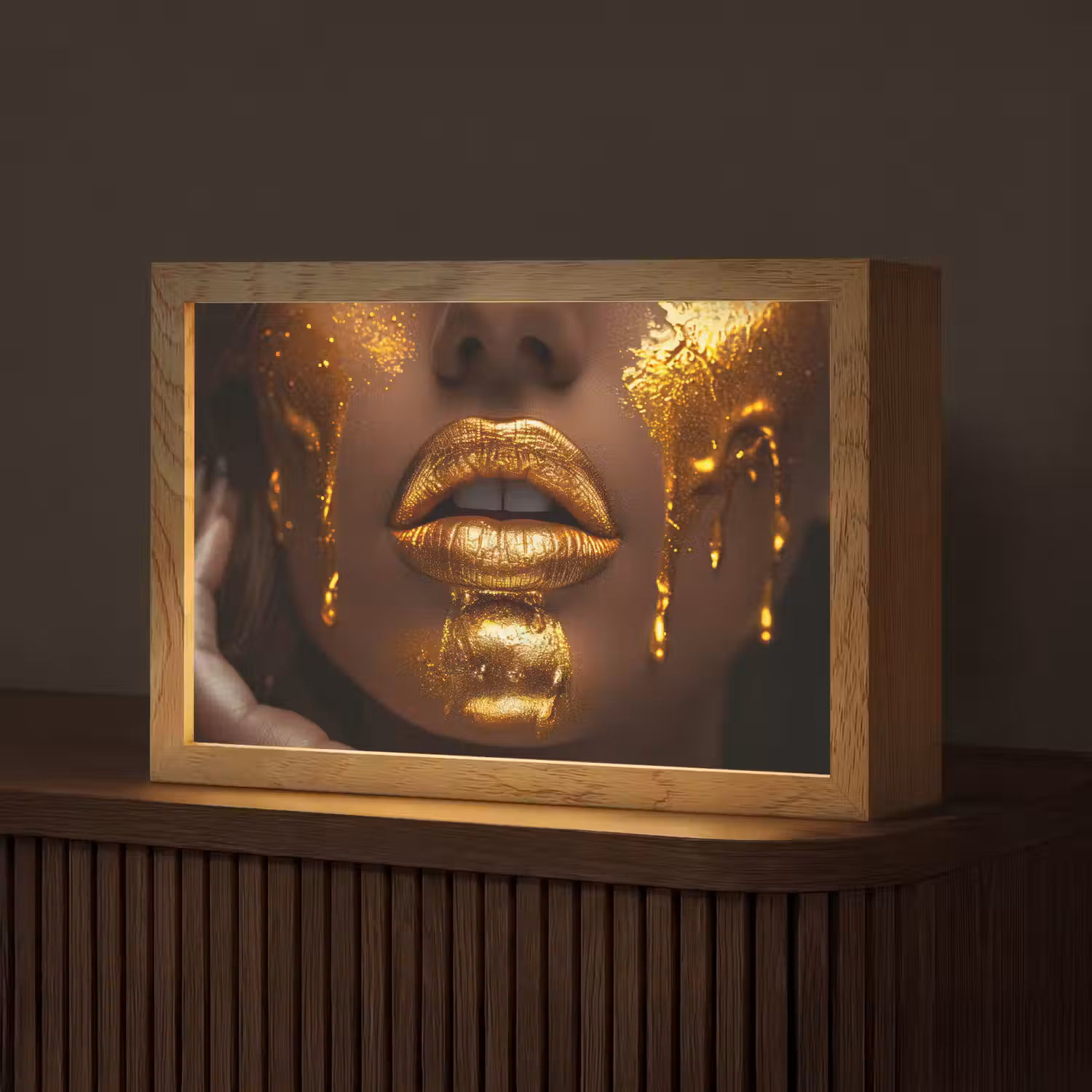 Vrouw - Goud - Gezicht - Verf - Lippen Light Box met kabel (Tafellamp) klein -z3d_website