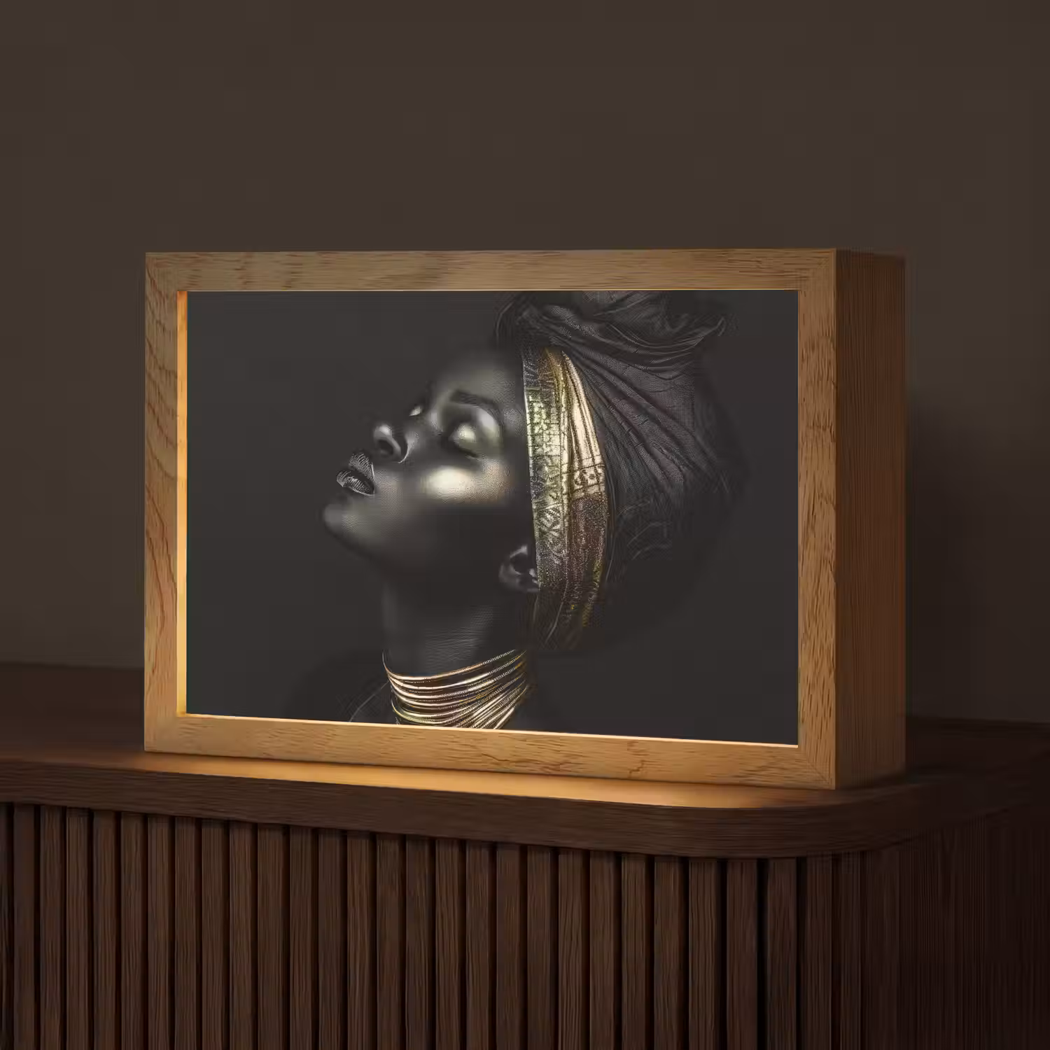 Vrouw - Goud - Portret - Modern Light Box met kabel (Tafellamp) klein -z3d_website