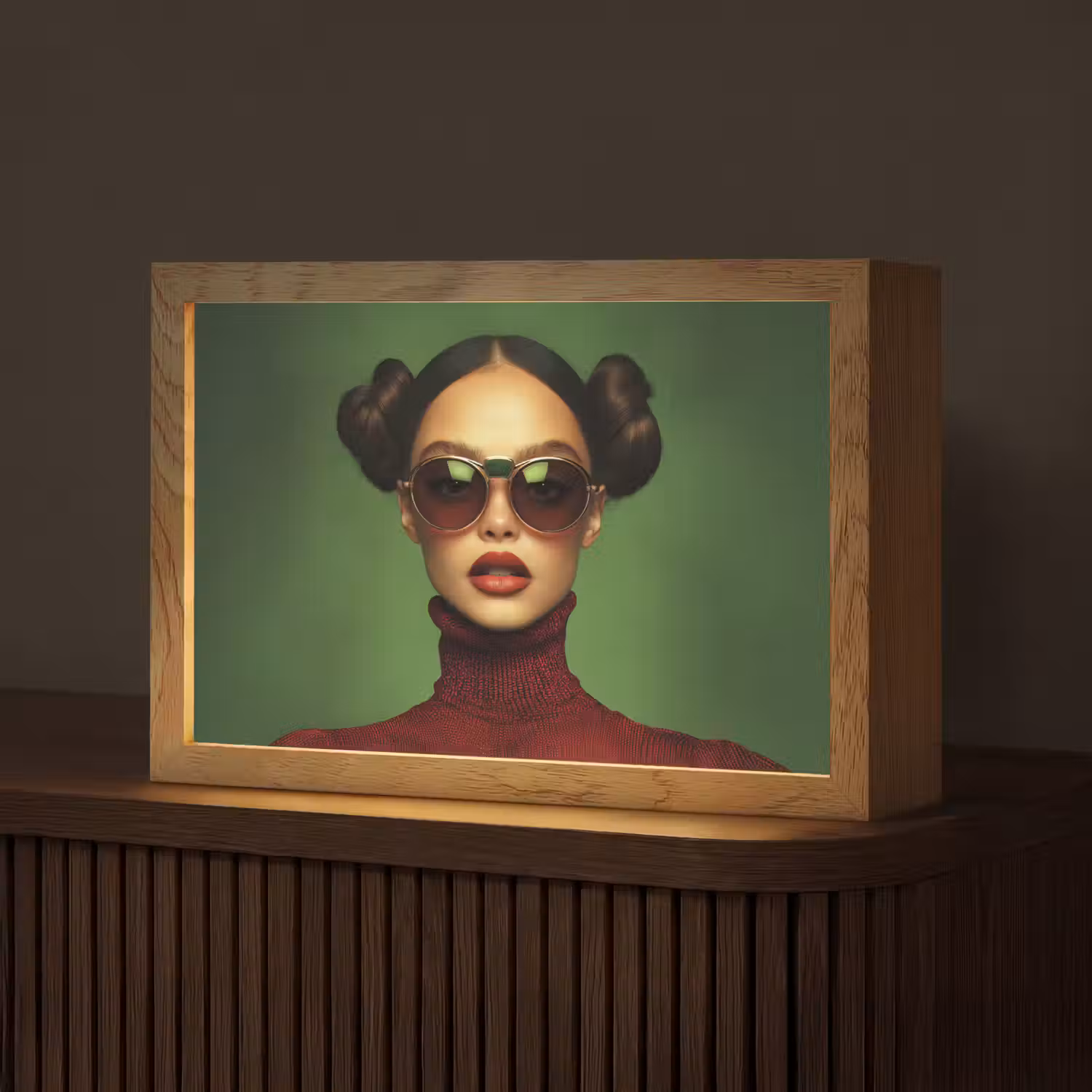 Vrouw - Groen - Bril - Aesthetic - Modern Light Box met kabel (Tafellamp) klein -z3d_website