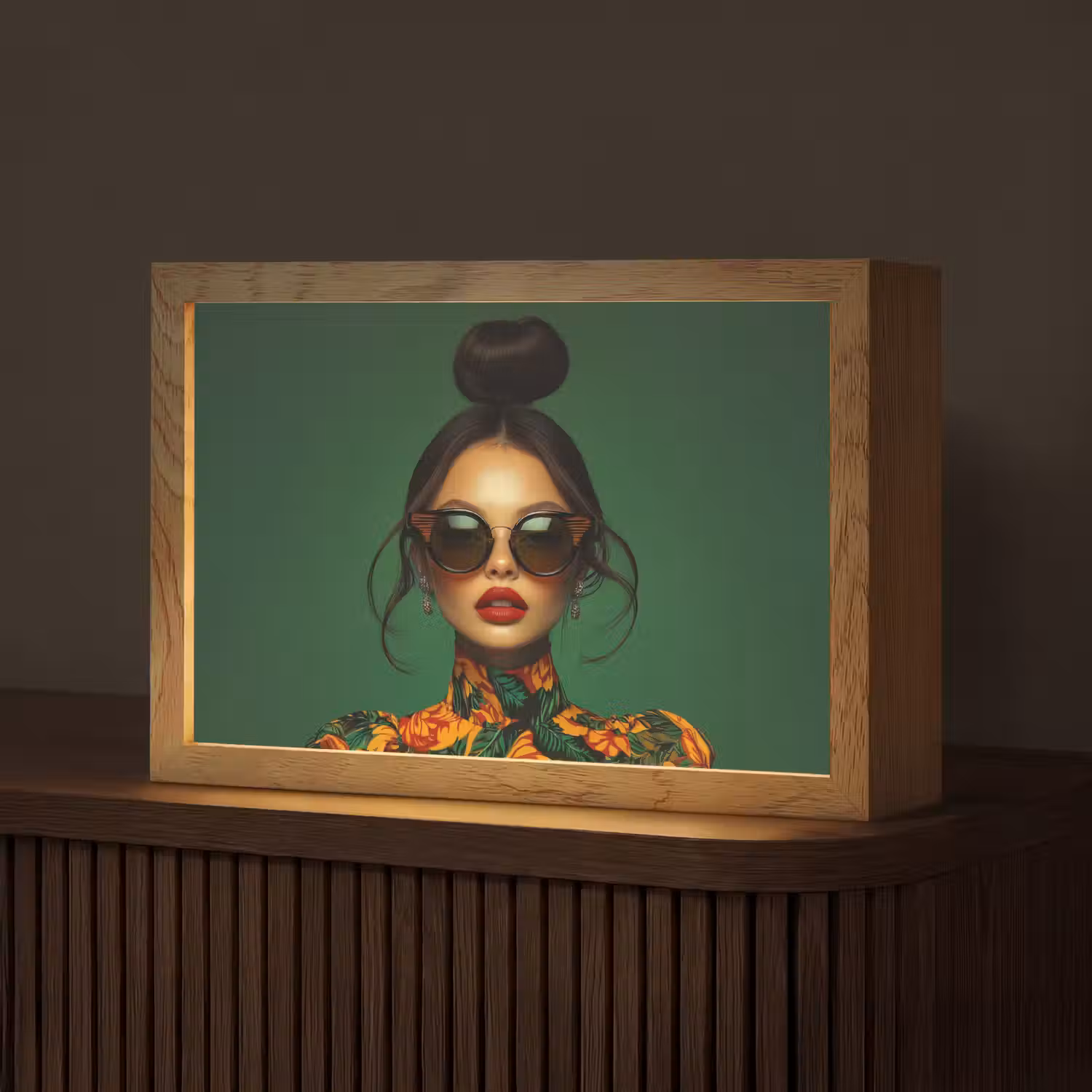 Vrouw - Groen - Modern - Bril - Abstract Light Box met kabel (Tafellamp) klein -z3d_website