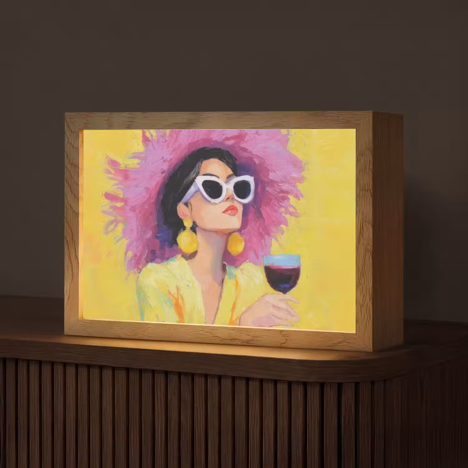 Vrouw - Hoed - Paars - Wijn Light Box met kabel (Tafellamp) klein -z3d_website