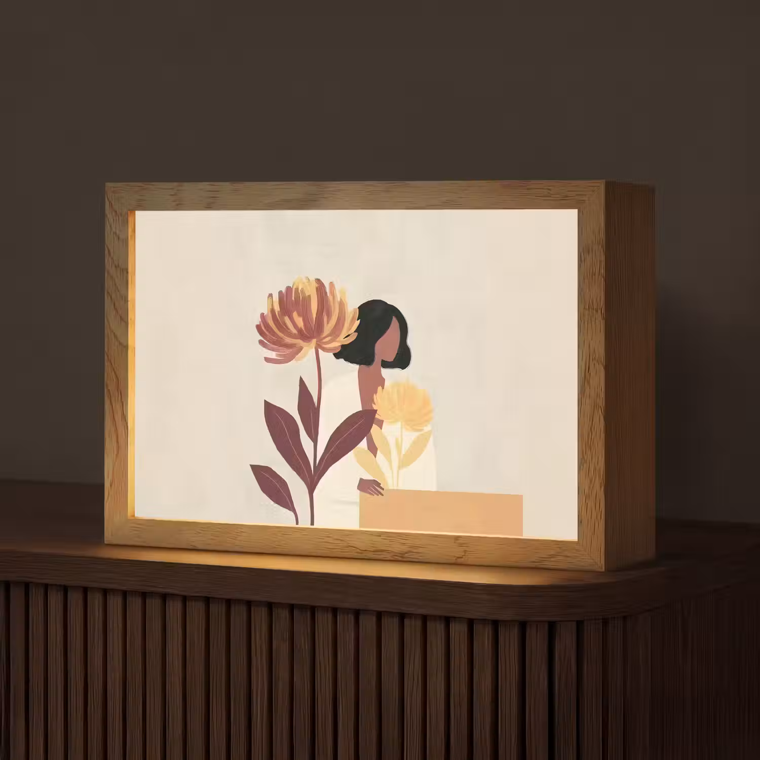 Vrouw - Minimalistisch - Bloem Light Box met kabel (Tafellamp) klein -z3d_website