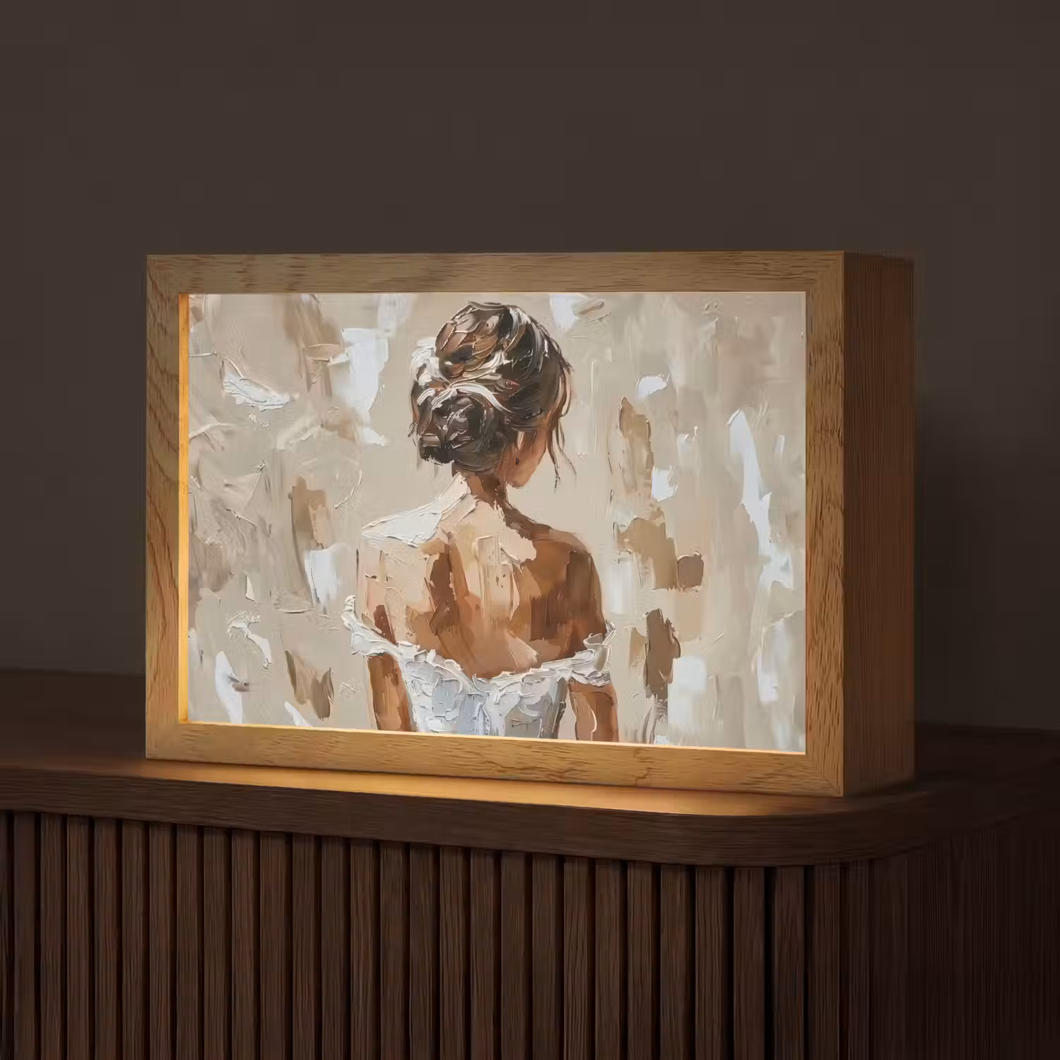 Vrouw - Verf - Abstract - Beige - Modern Light Box met kabel (Tafellamp) klein -z3d_website