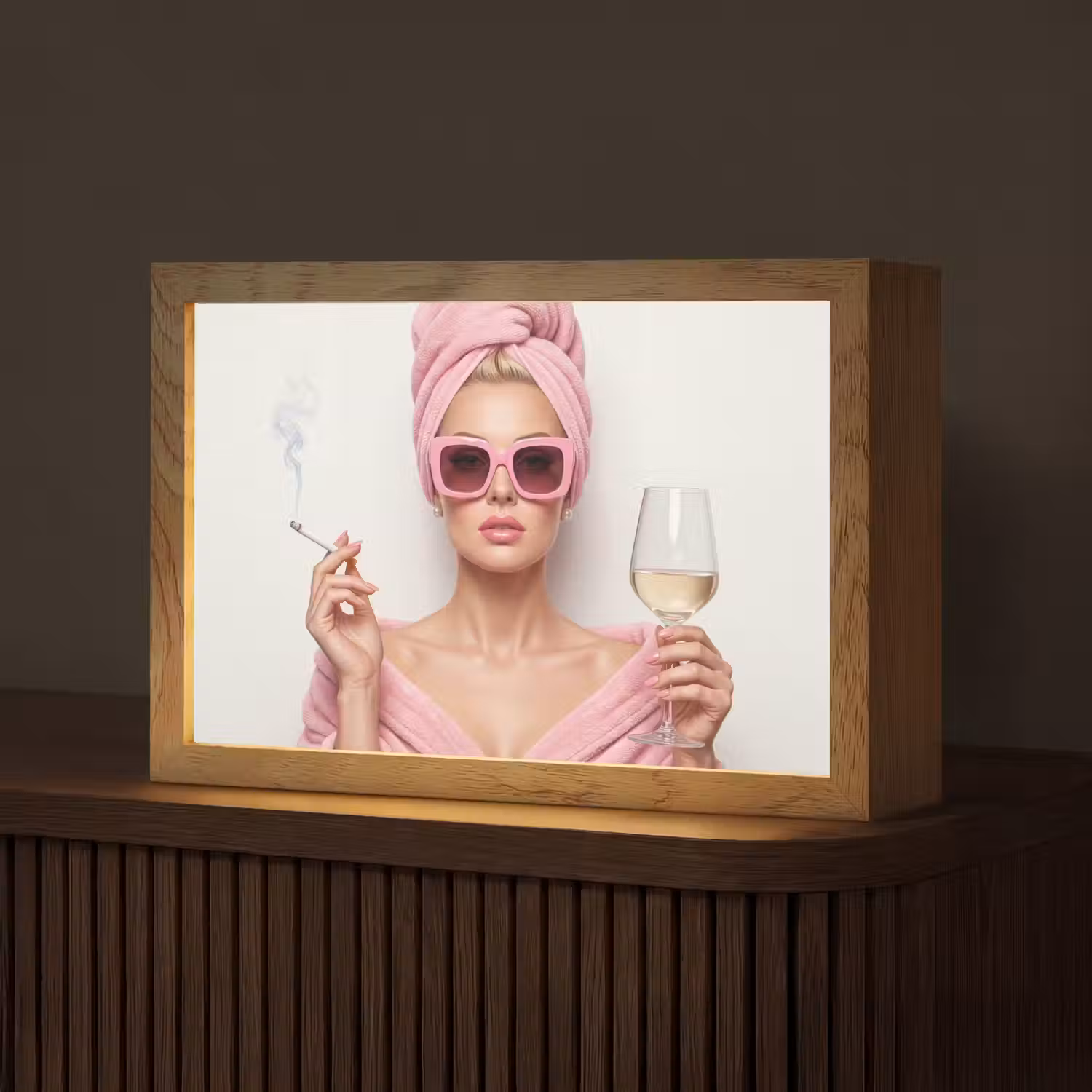 Vrouw - Roze - Wijn - Zonnebril Light Box met kabel (Tafellamp) klein -z3d_website