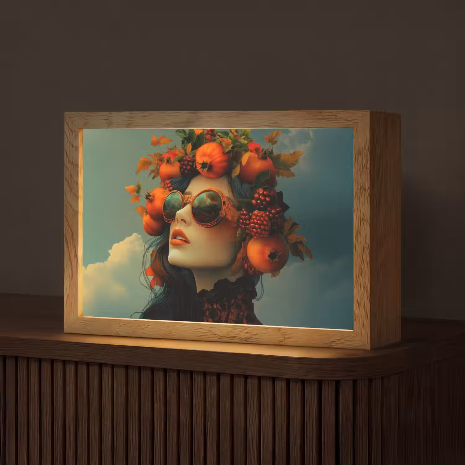 Vrouw - Granaatappel - Herfst - Zonnebril Light Box met kabel (Tafellamp) klein -z3d_website