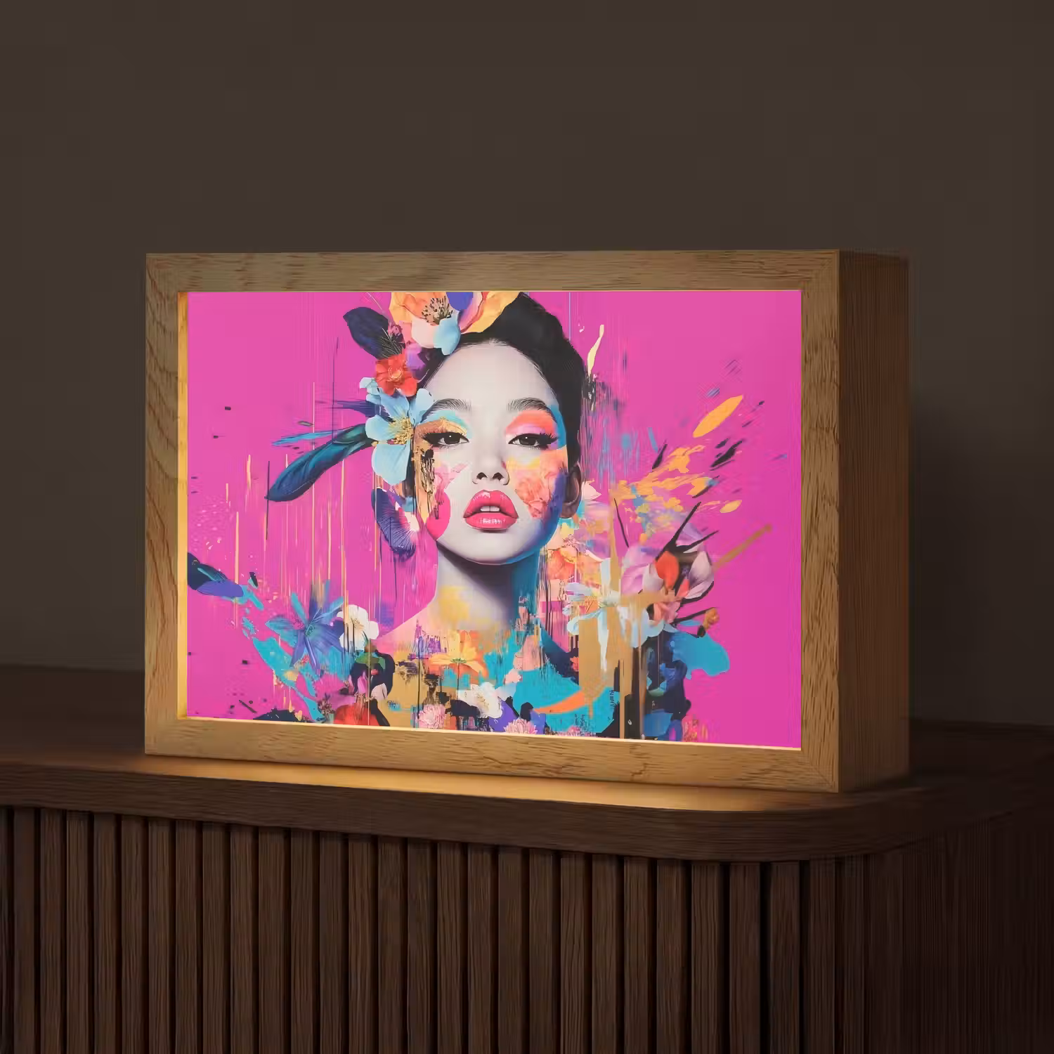 Vrouw - Portret - Abstract - Paars Light Box met kabel (Tafellamp) klein -z3d_website