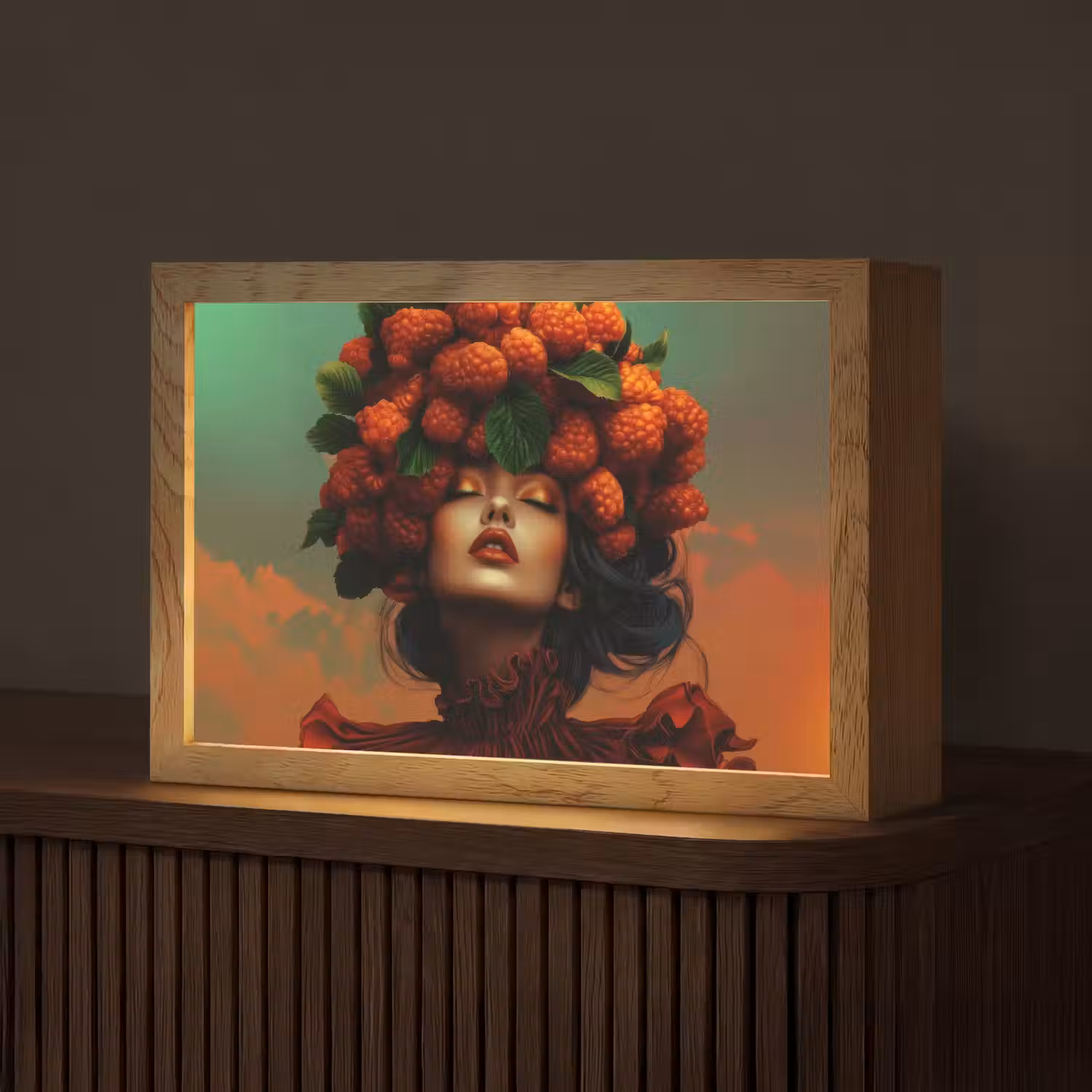 Vrouw - Frambozen - Bladeren Light Box met kabel (Tafellamp) klein -z3d_website
