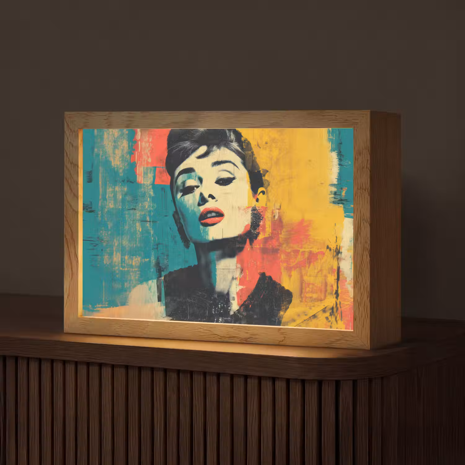 Vrouw - Rode lippen - Expressief - Grafisch Light Box met kabel (Tafellamp) klein -z3d_website