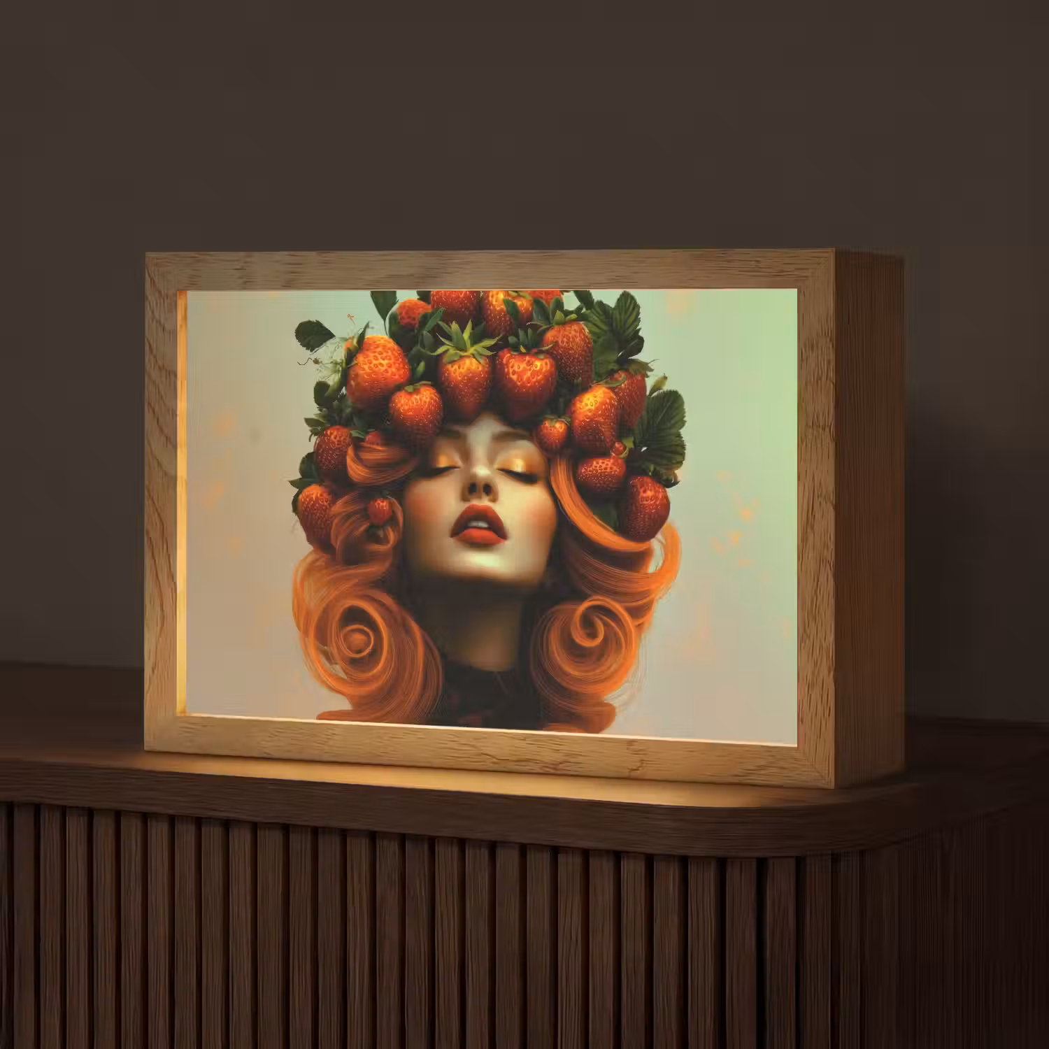 Vrouw - Aardbeien - Kroon Light Box met kabel (Tafellamp) klein -z3d_website