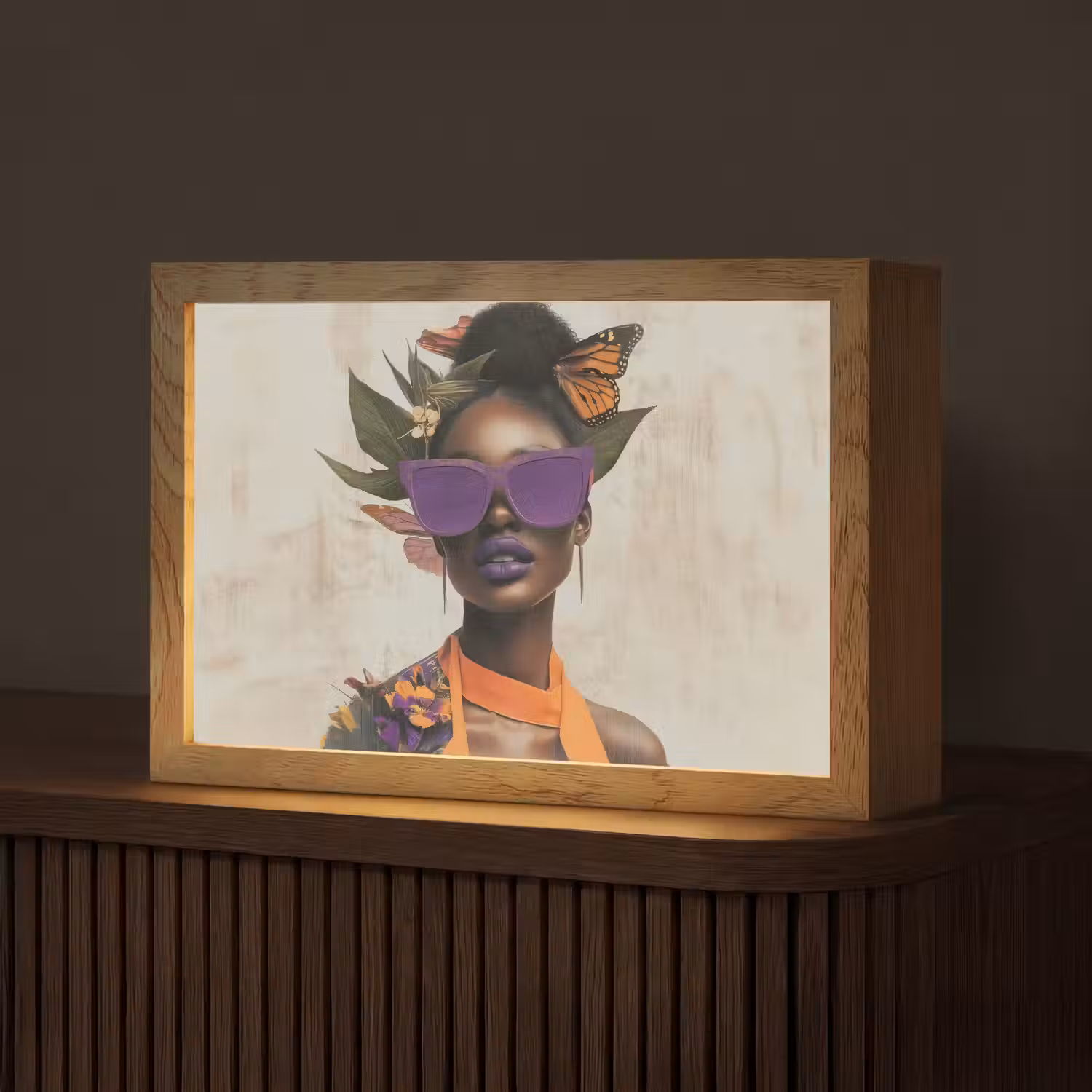 Vrouw - Zonnebril - Vlinder - Bloemen Light Box met kabel (Tafellamp) klein -z3d_website