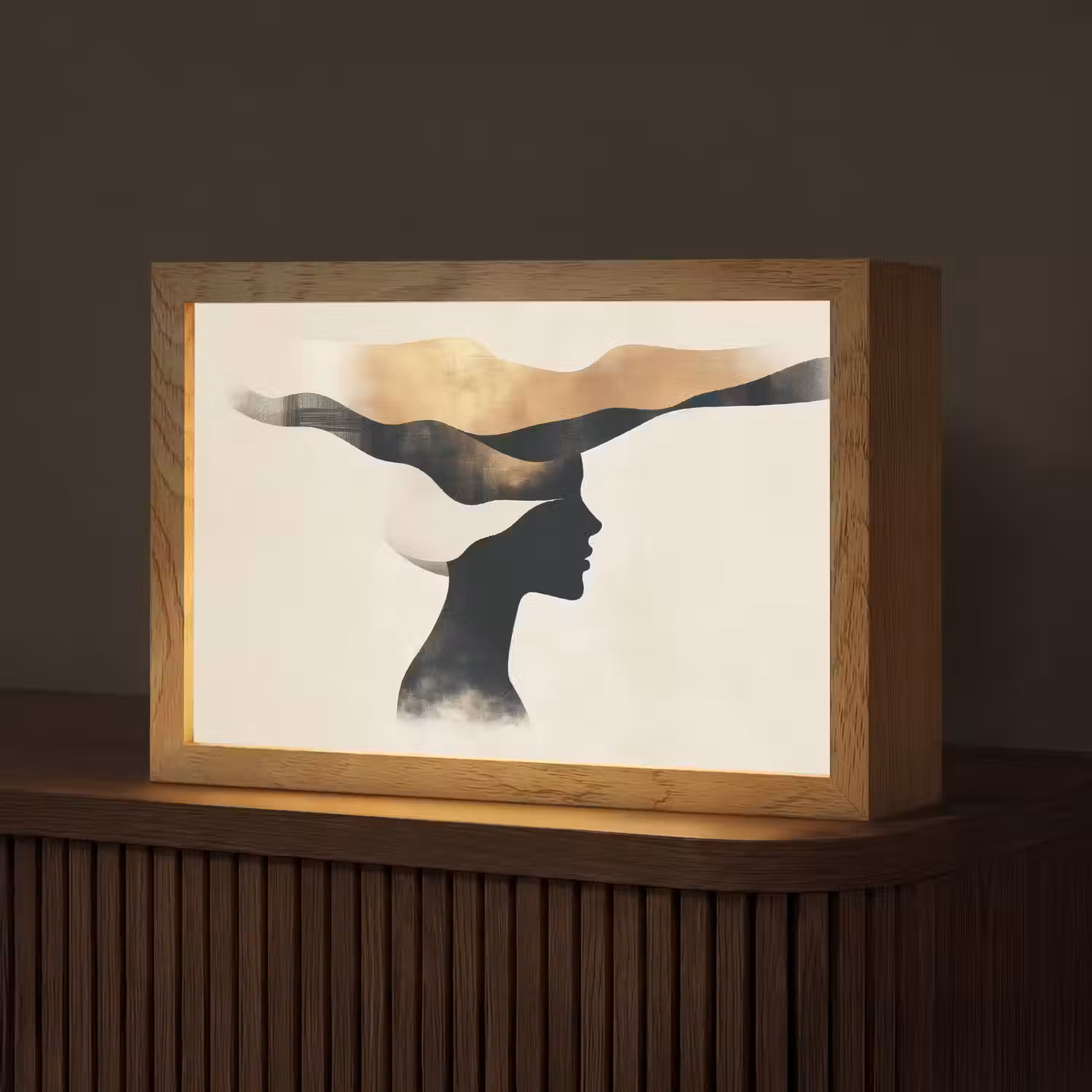 Vrouw - Golven - Zwart Light Box met kabel (Tafellamp) klein -z3d_website