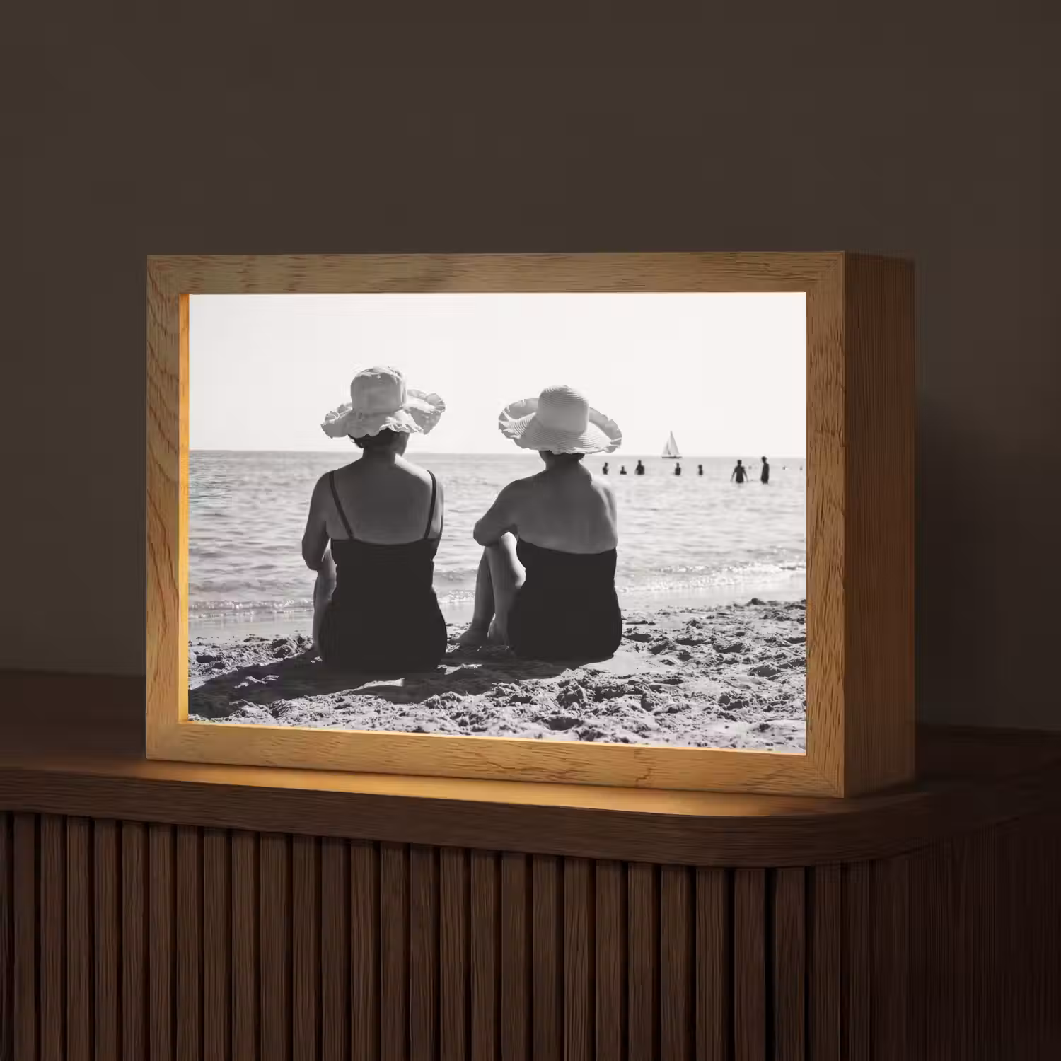 Vrouwen - Zonnehoed - Strand - Zwart - Wit Light Box met kabel (Tafellamp) klein -z3d_website