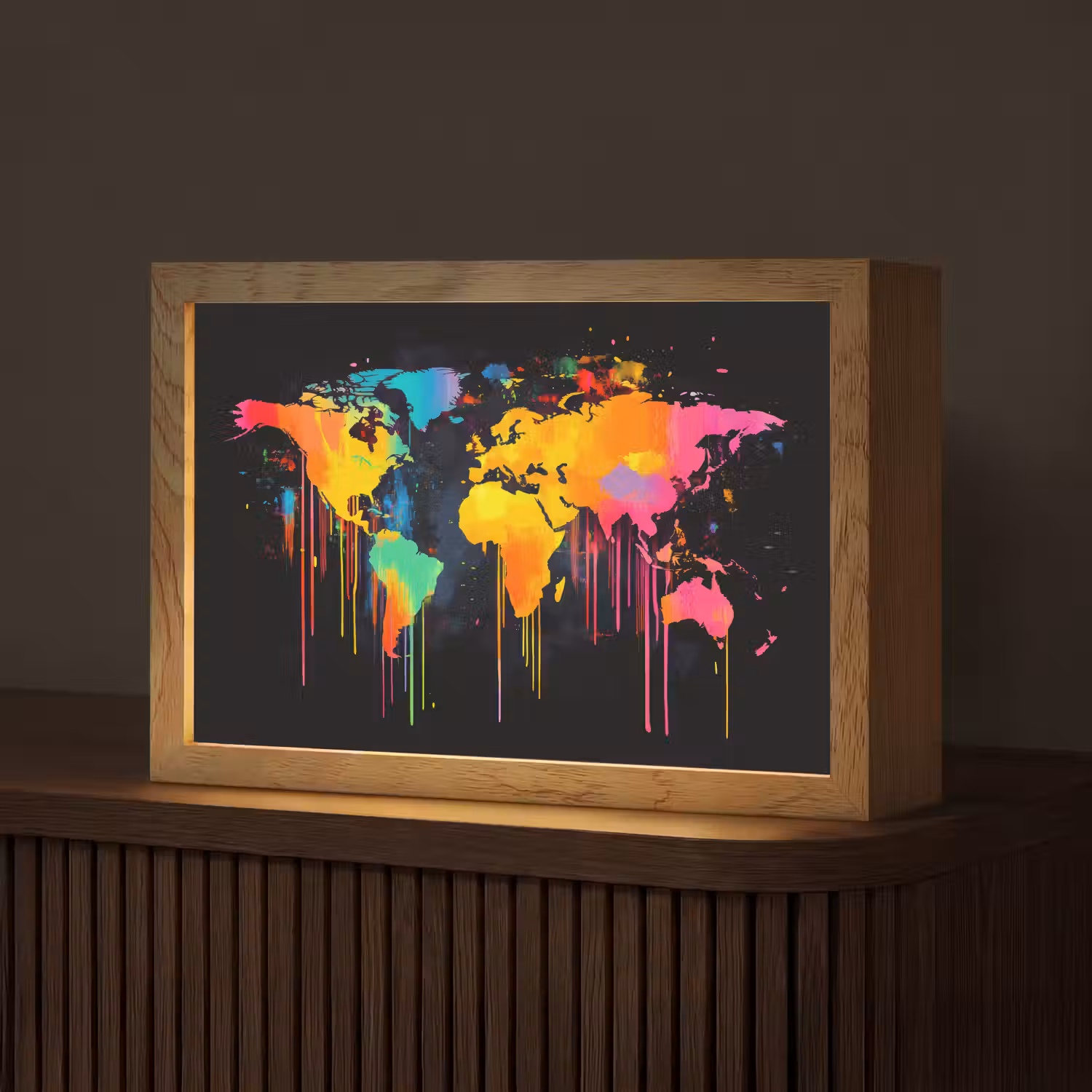 Wereldkaart - Verf - Kleurrijk - Graffiti - Wereld Light Box met kabel (Tafellamp) klein -z3d_website