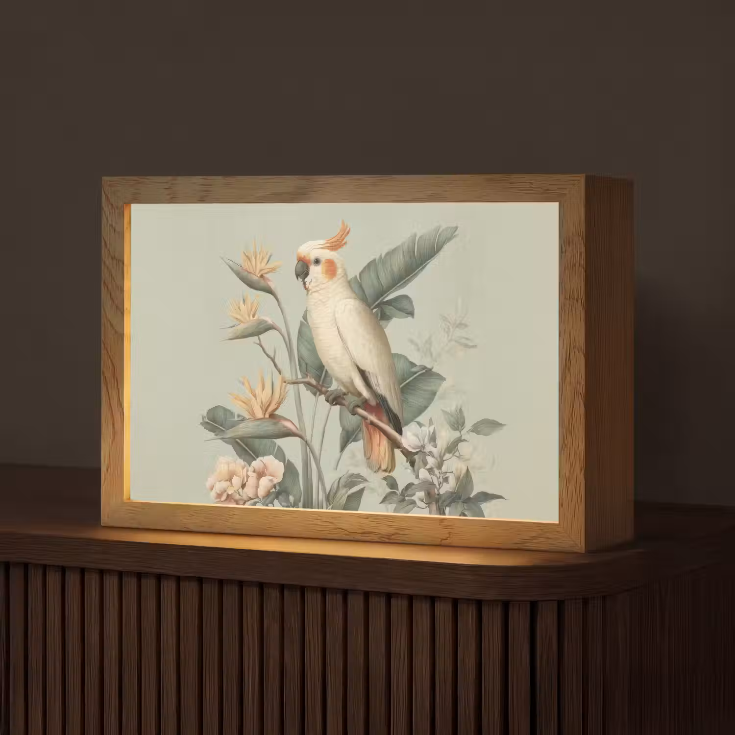 Gele kuifkaketoe - paradijsvogelbloemen - Groen Light Box met kabel (Tafellamp) klein -z3d_website