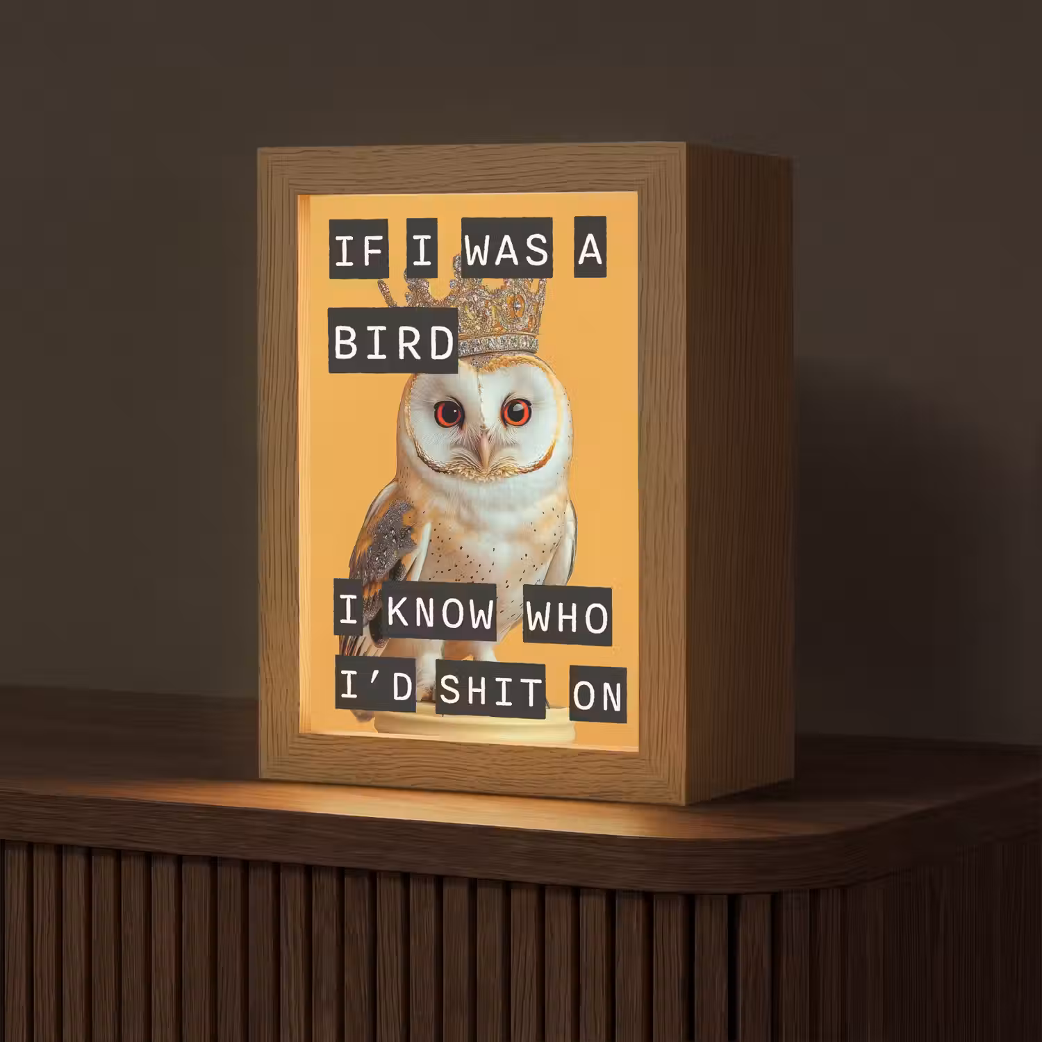 Geel - Uil - Vogel - Decoratie Light Box met kabel (Tafellamp) klein -z3d_website