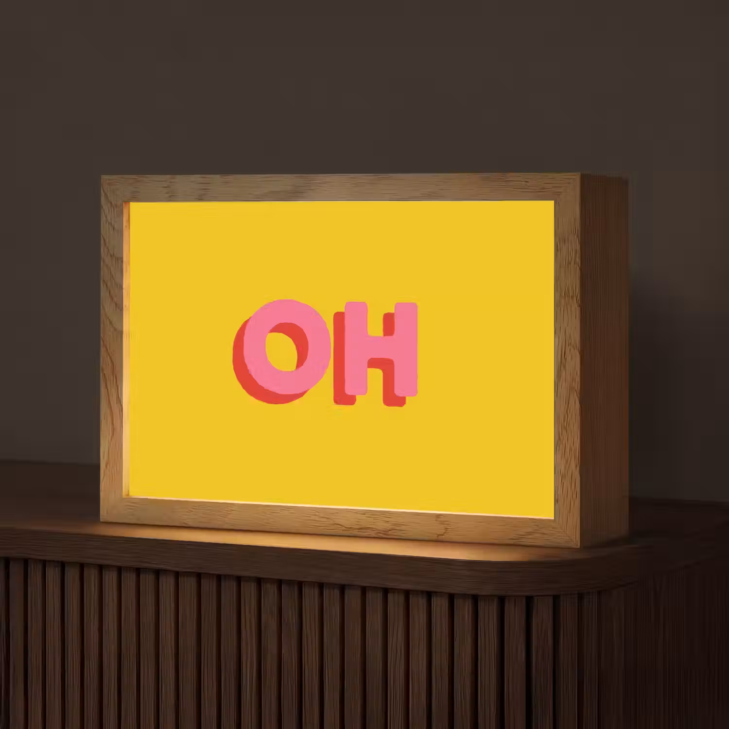 Geel - Roze - Oh - 3D Light Box met kabel (Tafellamp) klein -z3d_website