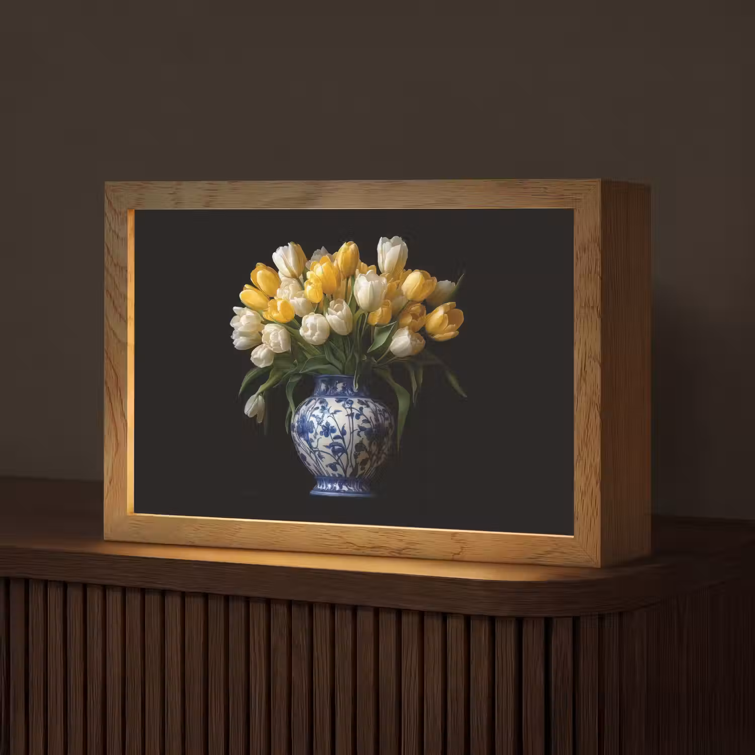 Geel - Tulpen - Vaas - Bloemen Light Box met kabel (Tafellamp) klein -z3d_website